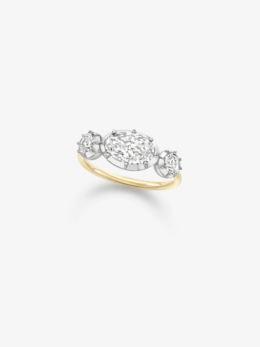 1.51ct Three Stone Oval Diamond Button Back Ring View 2