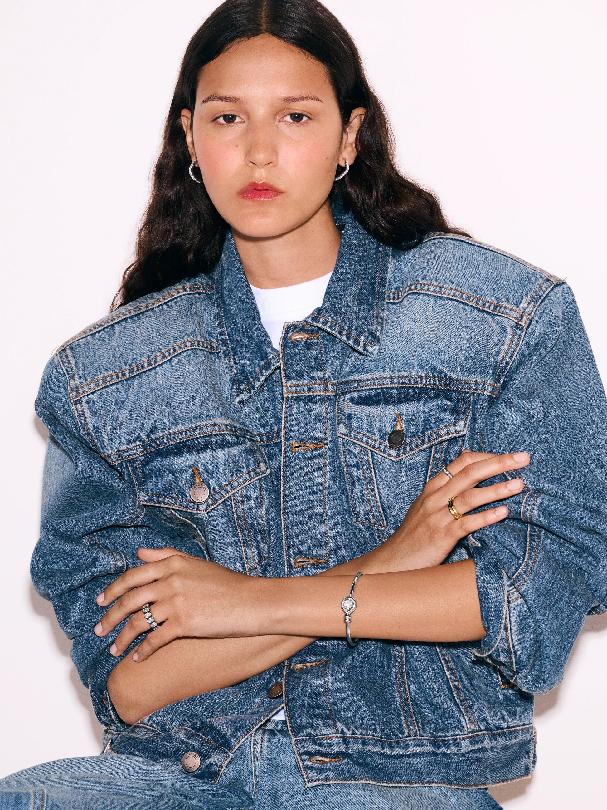 Carmela Diamond & White Gold Spaghetti Hoop Earrings View 3