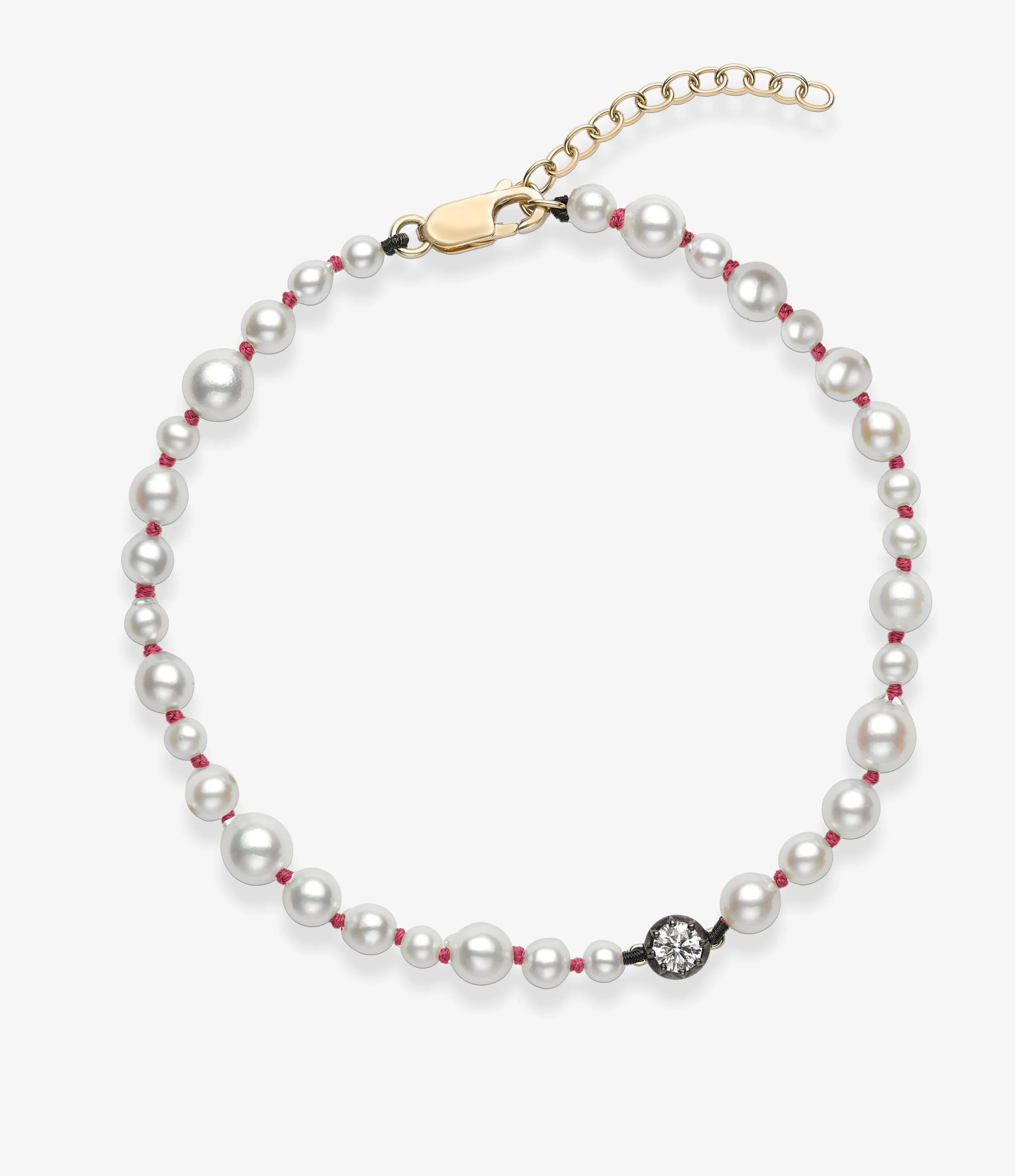 Beaches Pearl & 0.40ct Diamond Pink Thread Anklet View 1