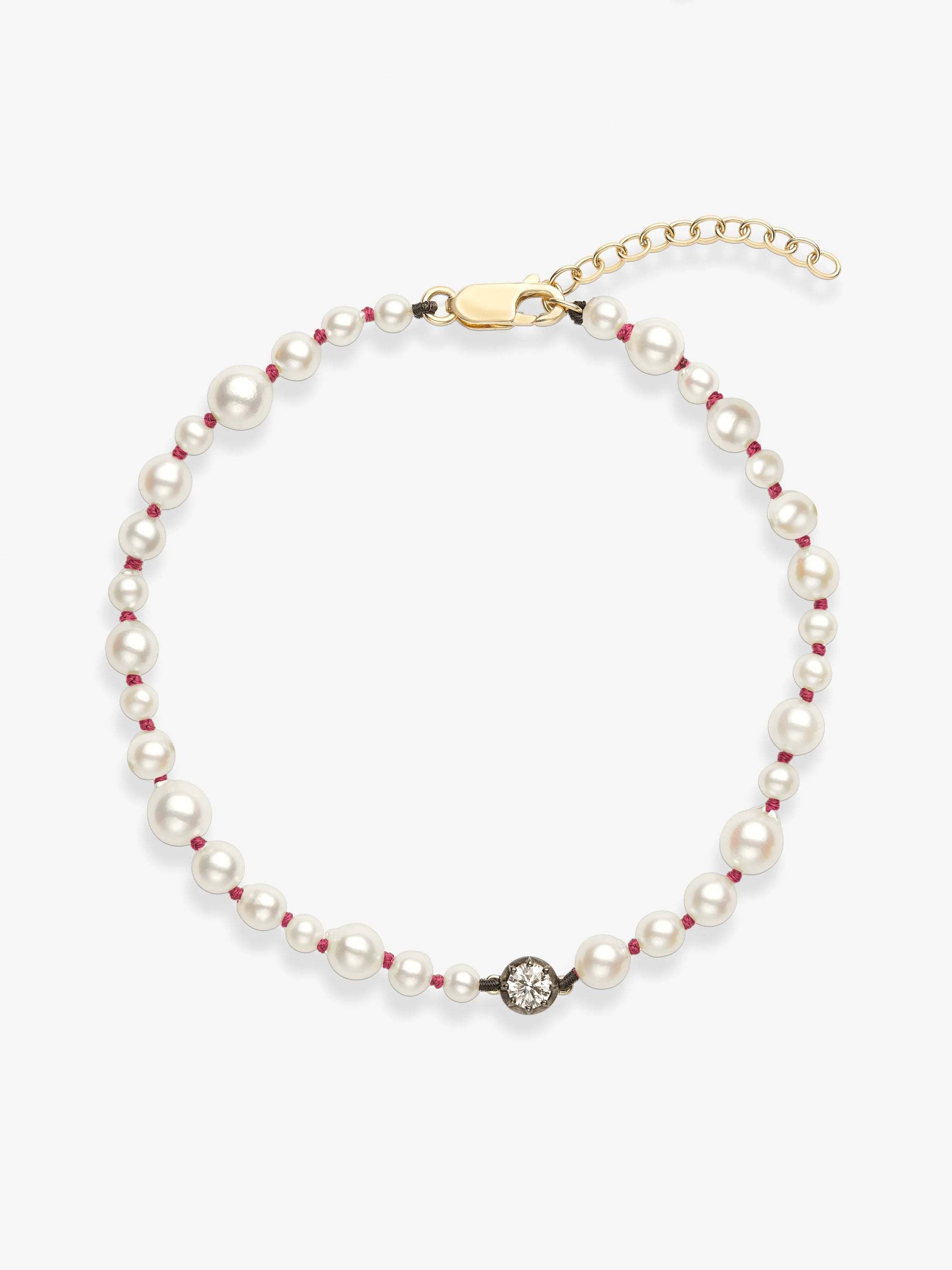 Beaches Pearl & 0.40ct Diamond Pink Thread Anklet View 1