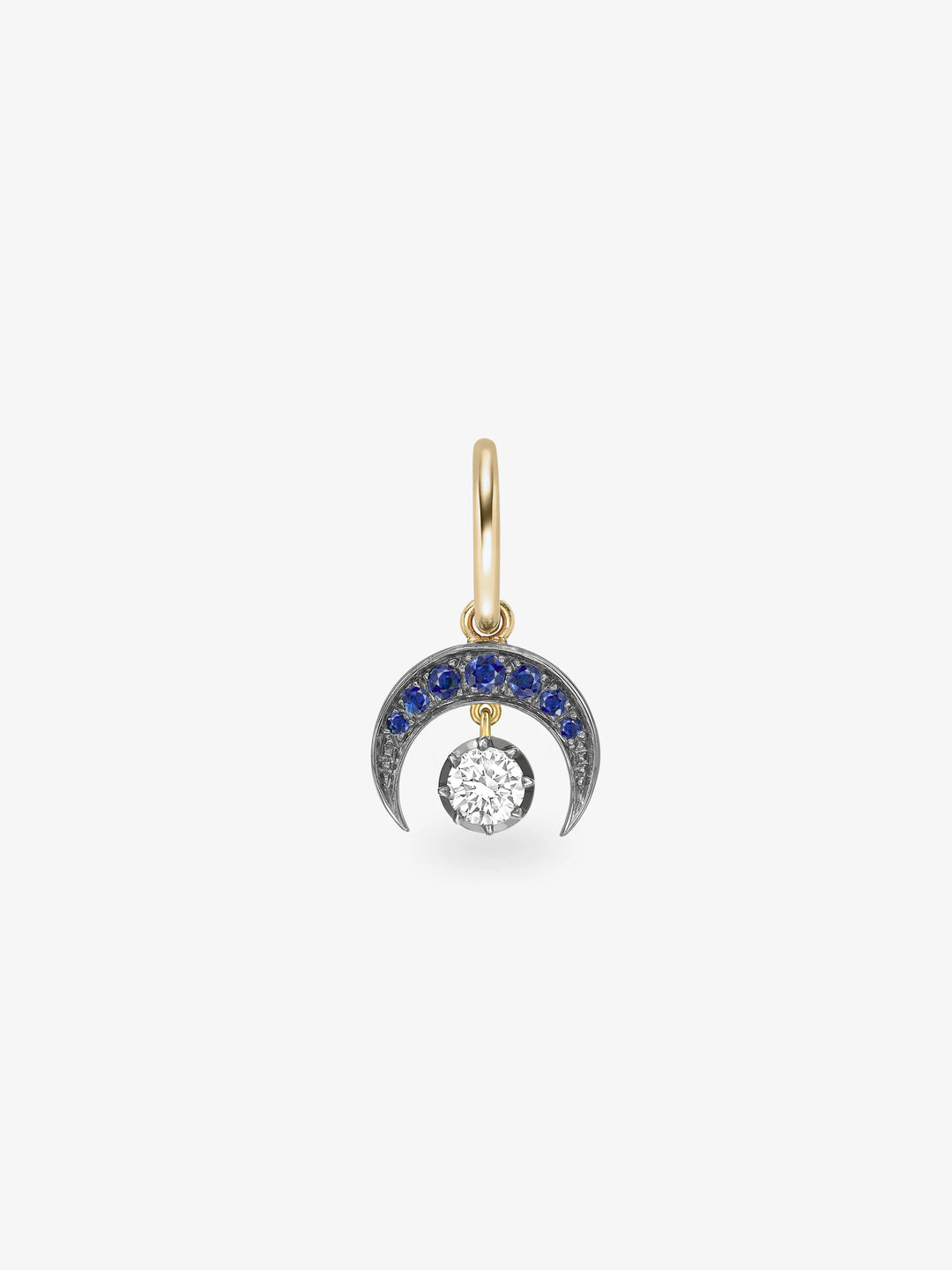 Crescent Moon Sapphire & Blackened Gold Single Gypset Hoop Earring  View 1