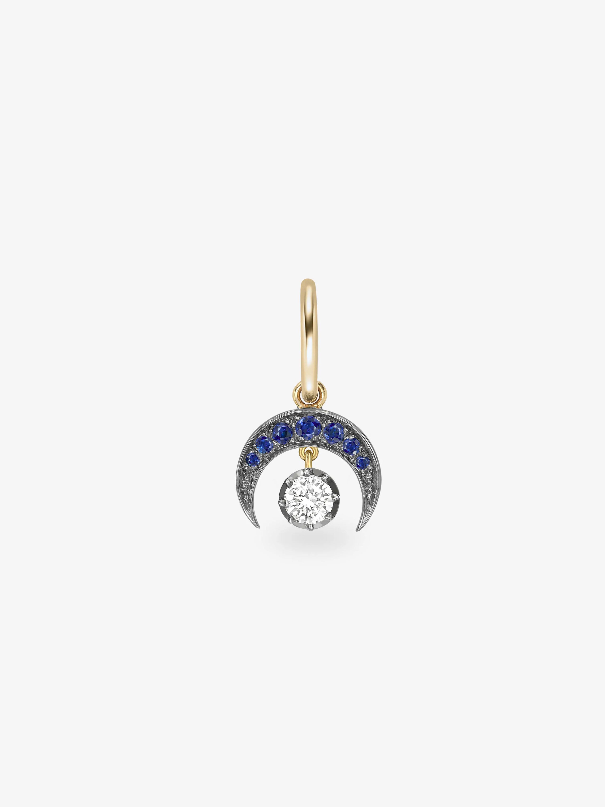 Crescent Moon Sapphire & Blackened Gold Single Gypset Hoop Earring View 1