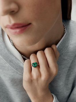 3.80ct Heart-Shaped Emerald Button Back Ring