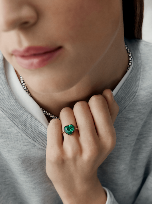 3.80ct Heart-Shaped Emerald Button Back Ring View 3