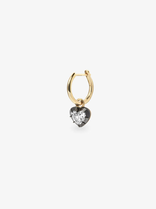 0.50ct Heart-Shaped Diamond & Blackened Gold Single Gypset Hoop Earring View 2