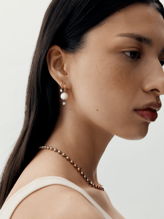 0.20ct Pearl & Diamond Gypset Hoop Earrings View 3