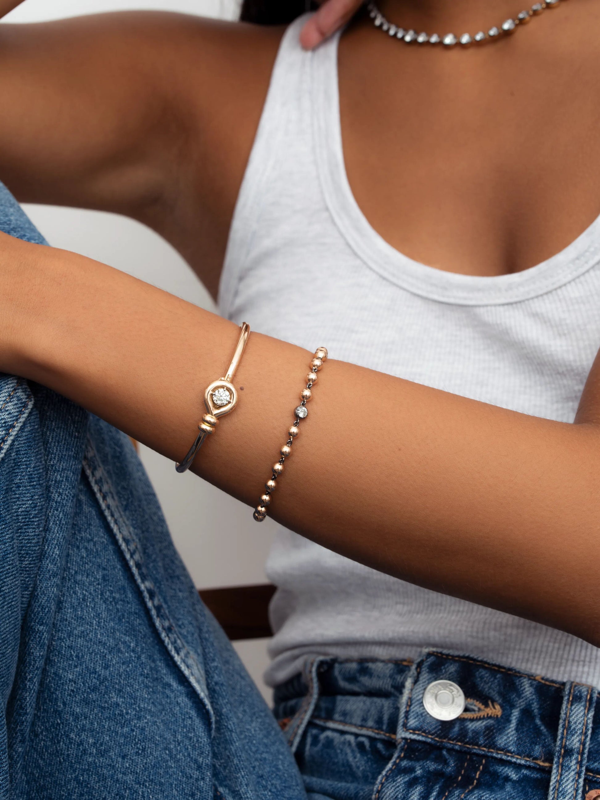 Ball n Chain Rose Gold Diamond Bracelet View 3
