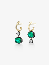 Asymmetric 1.82ct Oval Emerald & Diamond Gypset Hoop Earrings