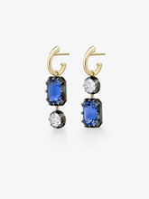 Asymmetric Emerald Cut Sapphire & Diamond Hoop Earrings