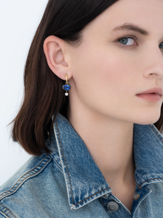 Asymmetric Oval Sapphire & Diamond Hoop Earrings View 3