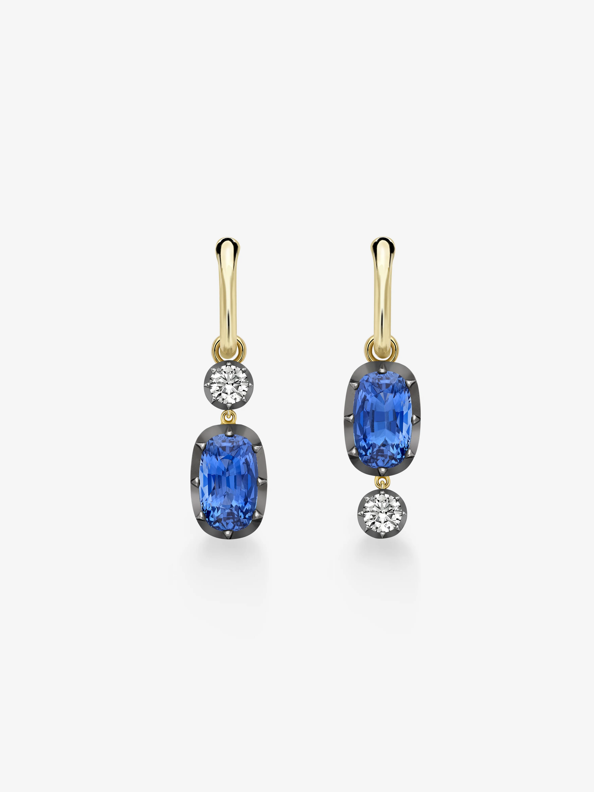 Asymmetric 3.30ct Cushion Sapphire & Diamond Hoop Earrings View 1