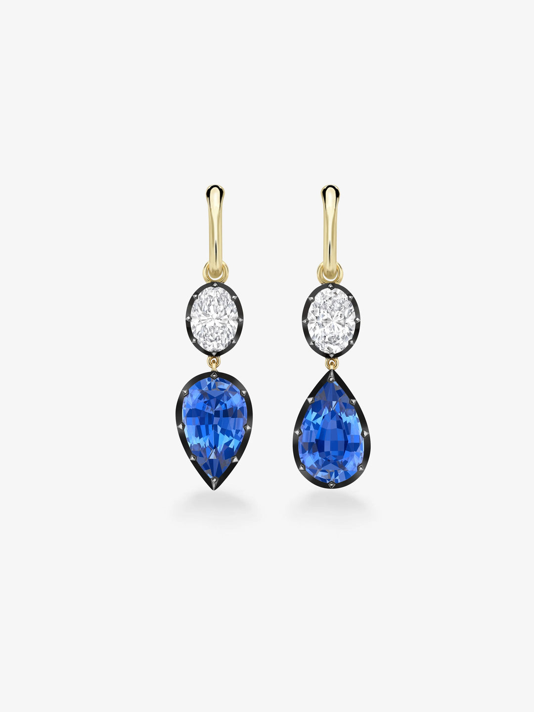 Asymmetric Pear-Shaped Sapphire & Oval Diamond Hoop Earrings  View 1