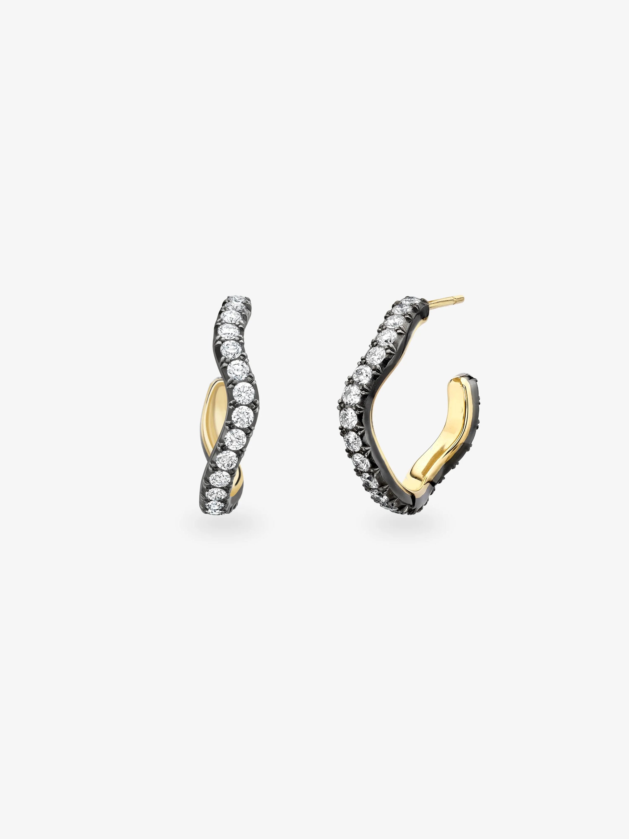 Carmela Diamond & Blackened Gold Spaghetti Hoop Earrings View 2