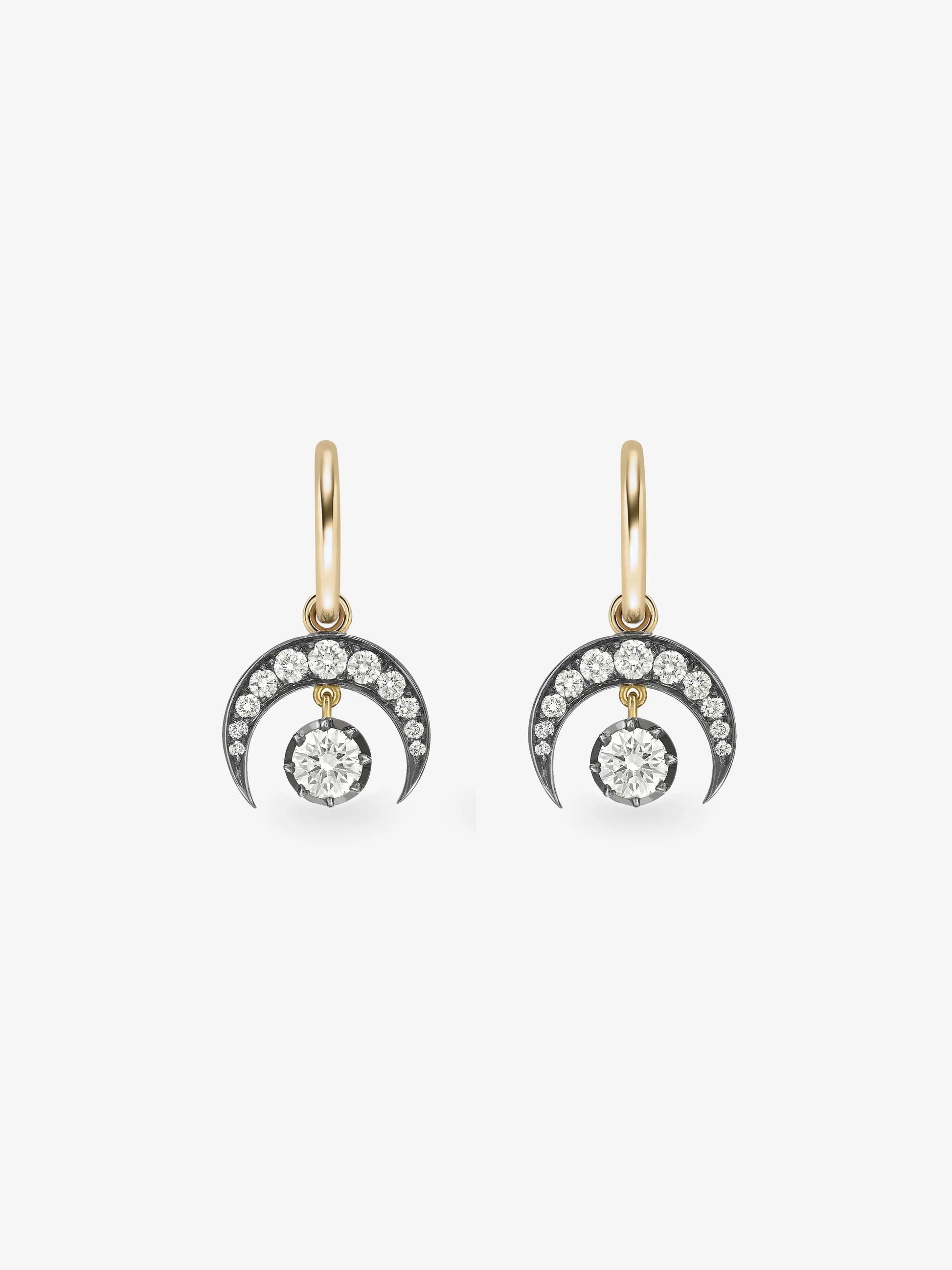 Crescent Moon Diamond & Blackened Gold Gypset Hoop Earrings View 1