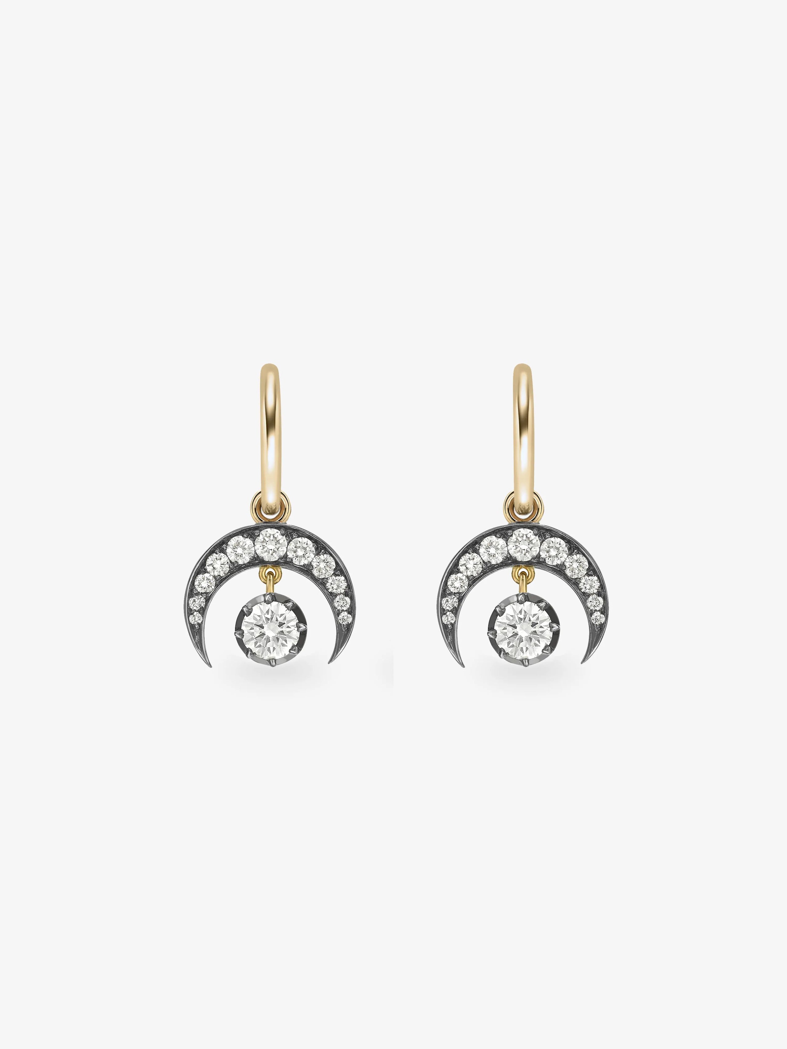 Crescent Moon Diamond & Blackened Gold Gypset Hoop Earrings View 1