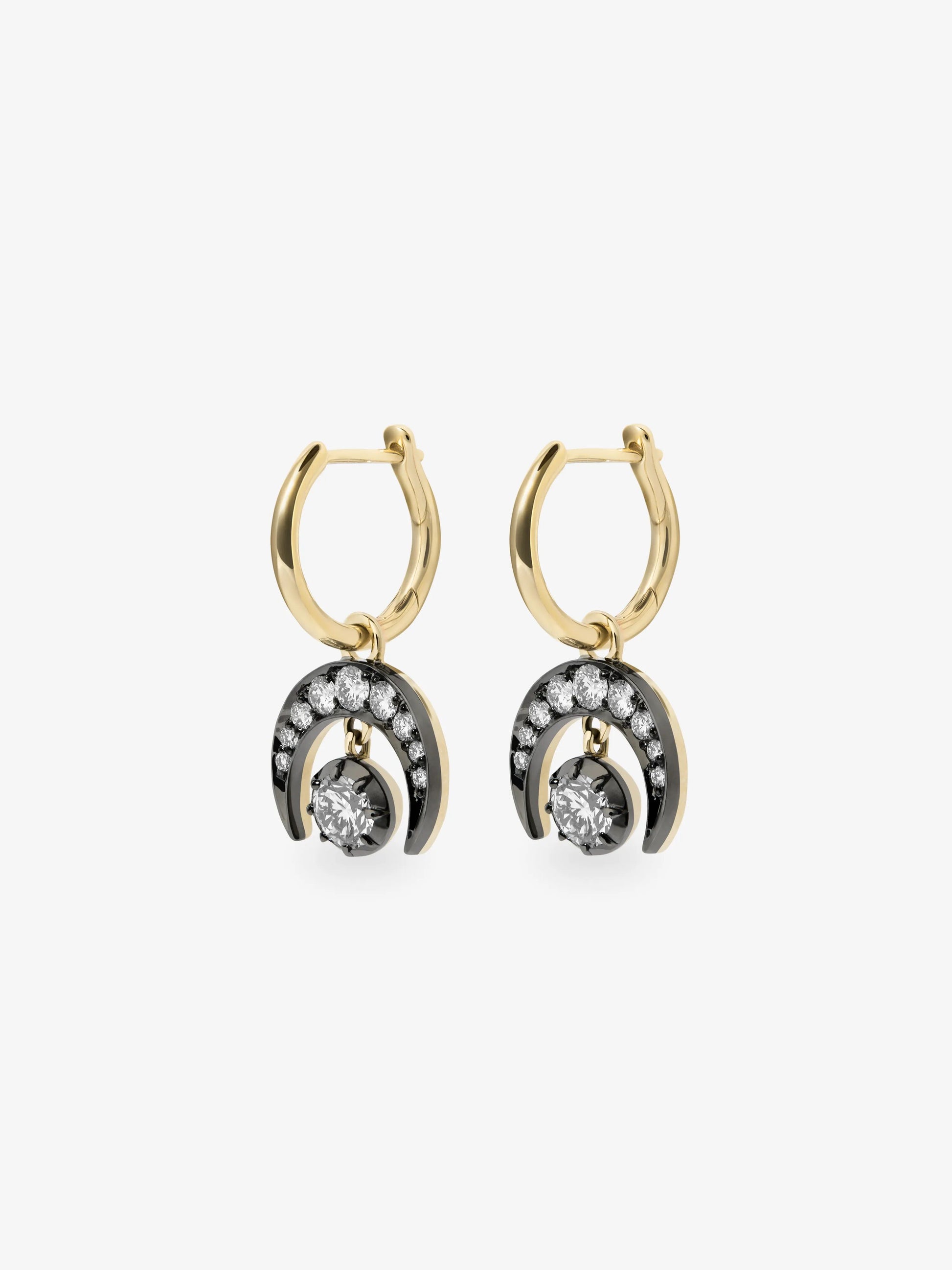 Crescent Moon Diamond & Blackened Gold Gypset Hoop Earrings View 2