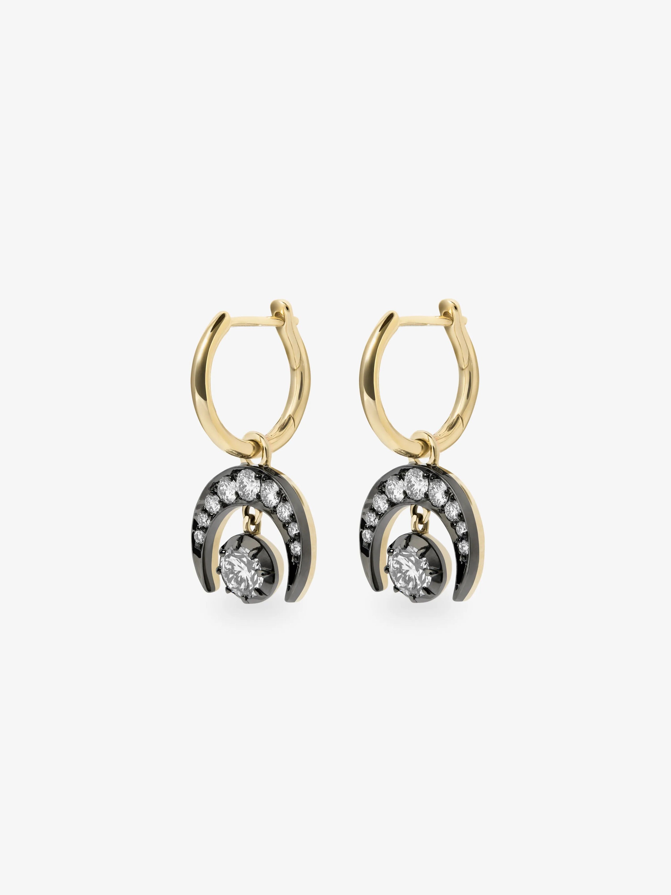 Crescent Moon Diamond & Blackened Gold Gypset Hoop Earrings View 2