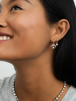 Crescent Moon Diamond & Blackened Gold Single Gypset Hoop Earring