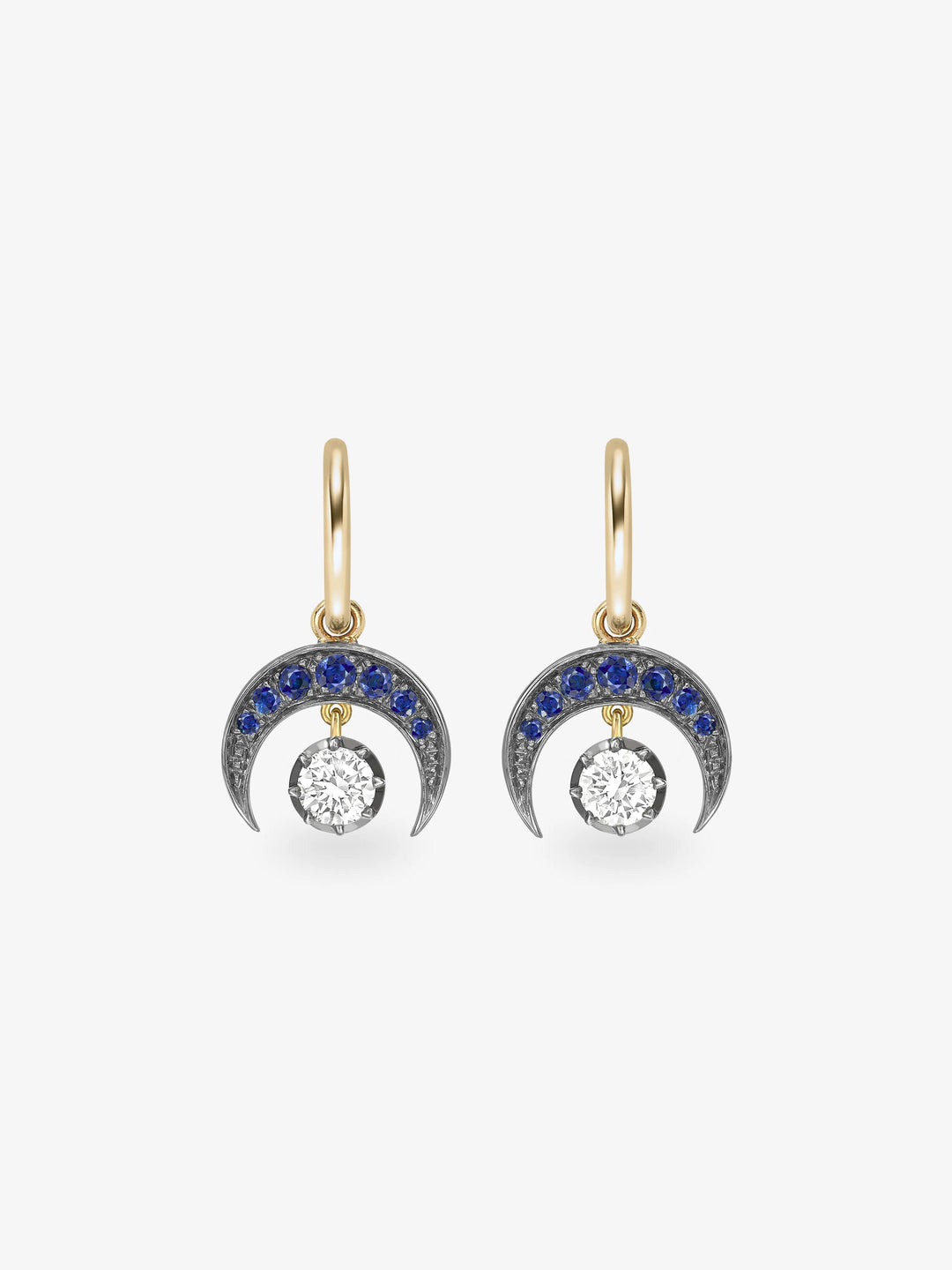 Crescent Moon Sapphire & Blackened Gold Gypset Hoop Earrings  View 1