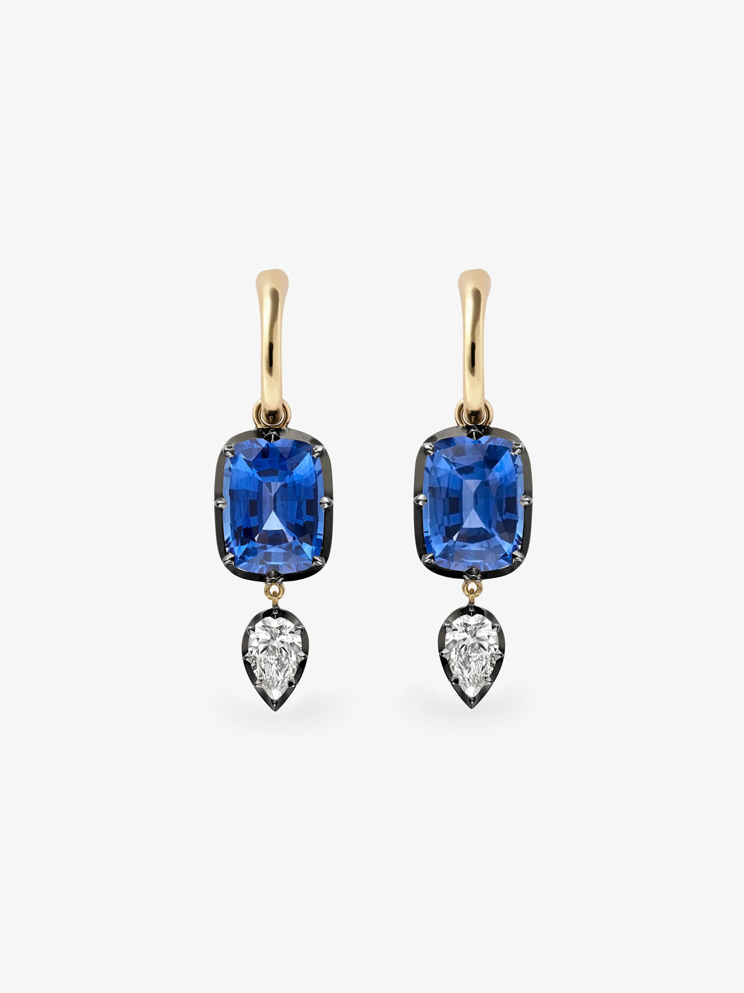 Elongated Cushion Sapphire & Diamond Gypset Hoop Earrings  View 1