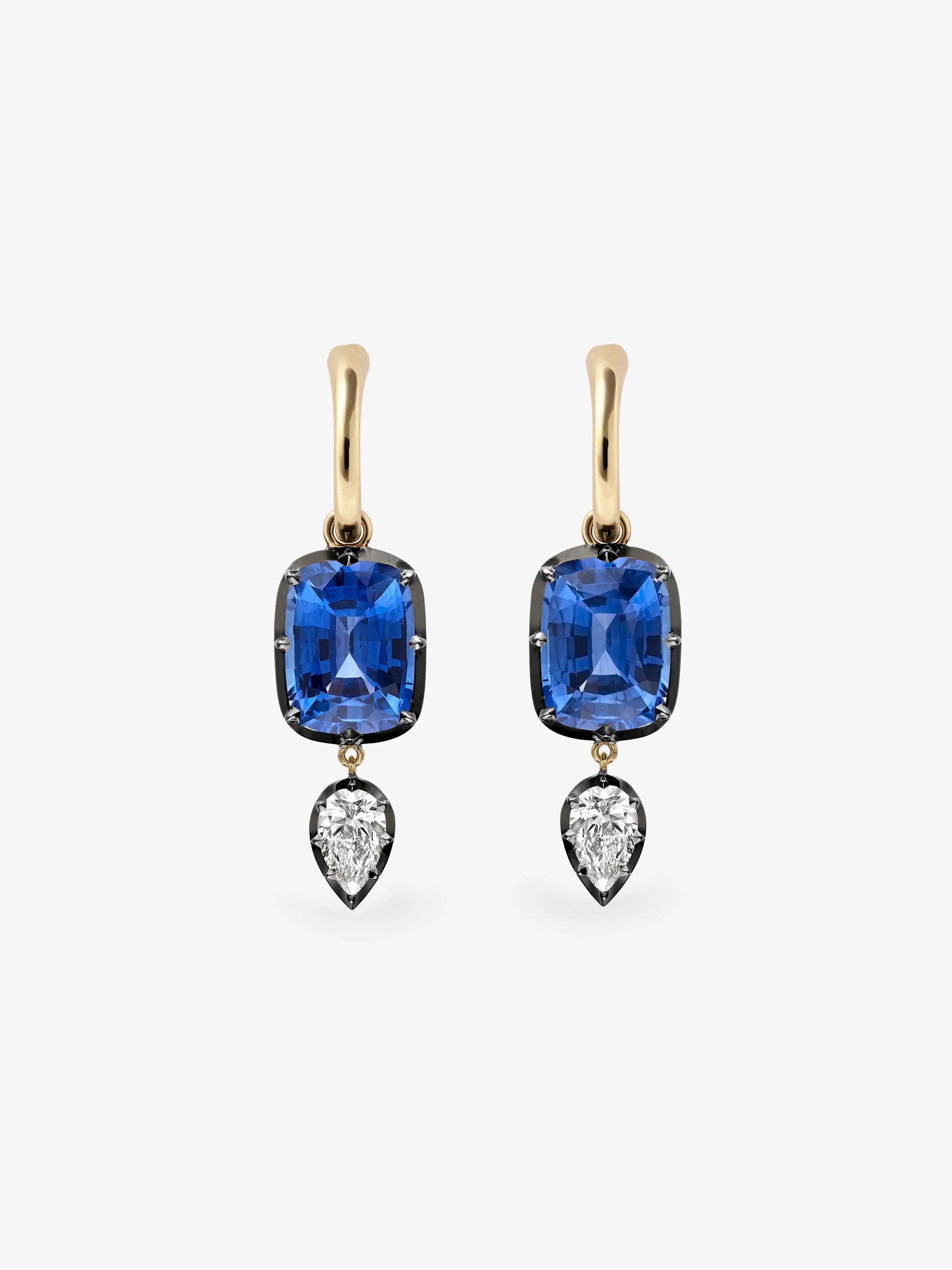 Elongated Cushion Sapphire & Diamond Gypset Hoop Earrings View 1