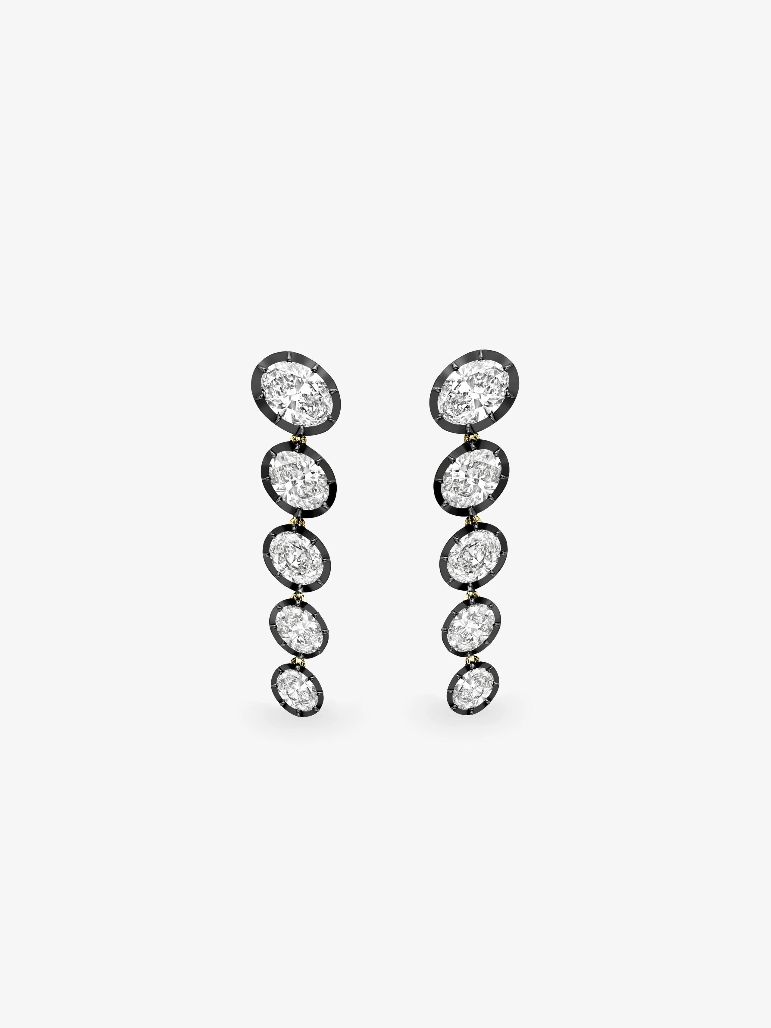 Stacked Oval Long Diamond Earrings View 1