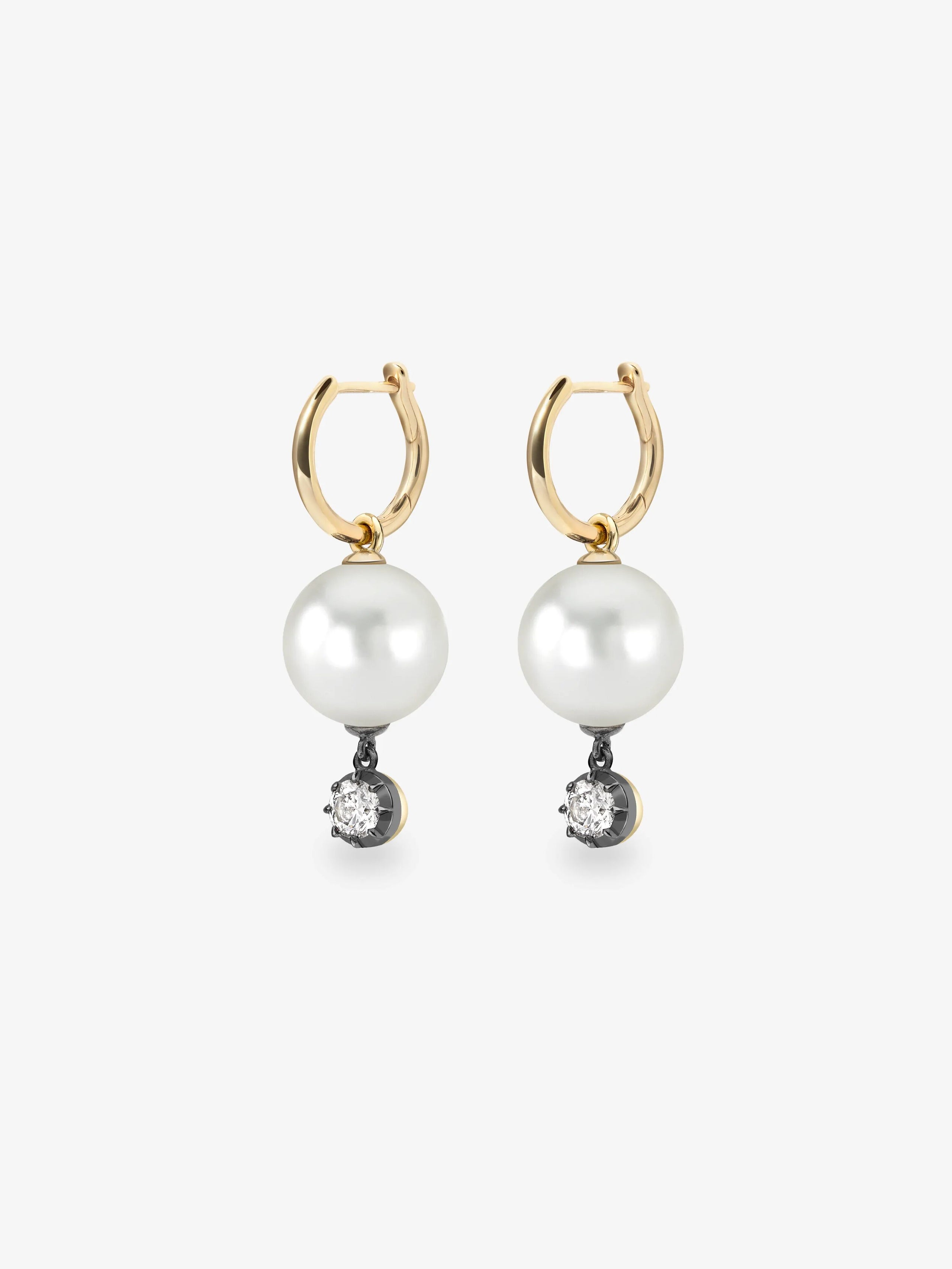 0.20ct Pearl & Diamond Gypset Hoop Earrings View 2