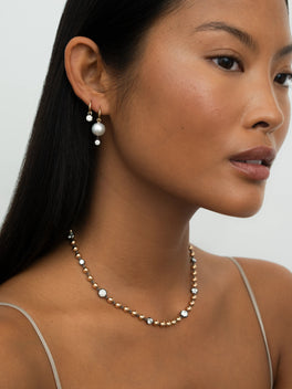 0.20ct Pearl & Diamond Single Gypset Hoop Earring