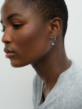 Crescent Moon Sapphire & Blackened Gold Single Gypset Hoop Earring