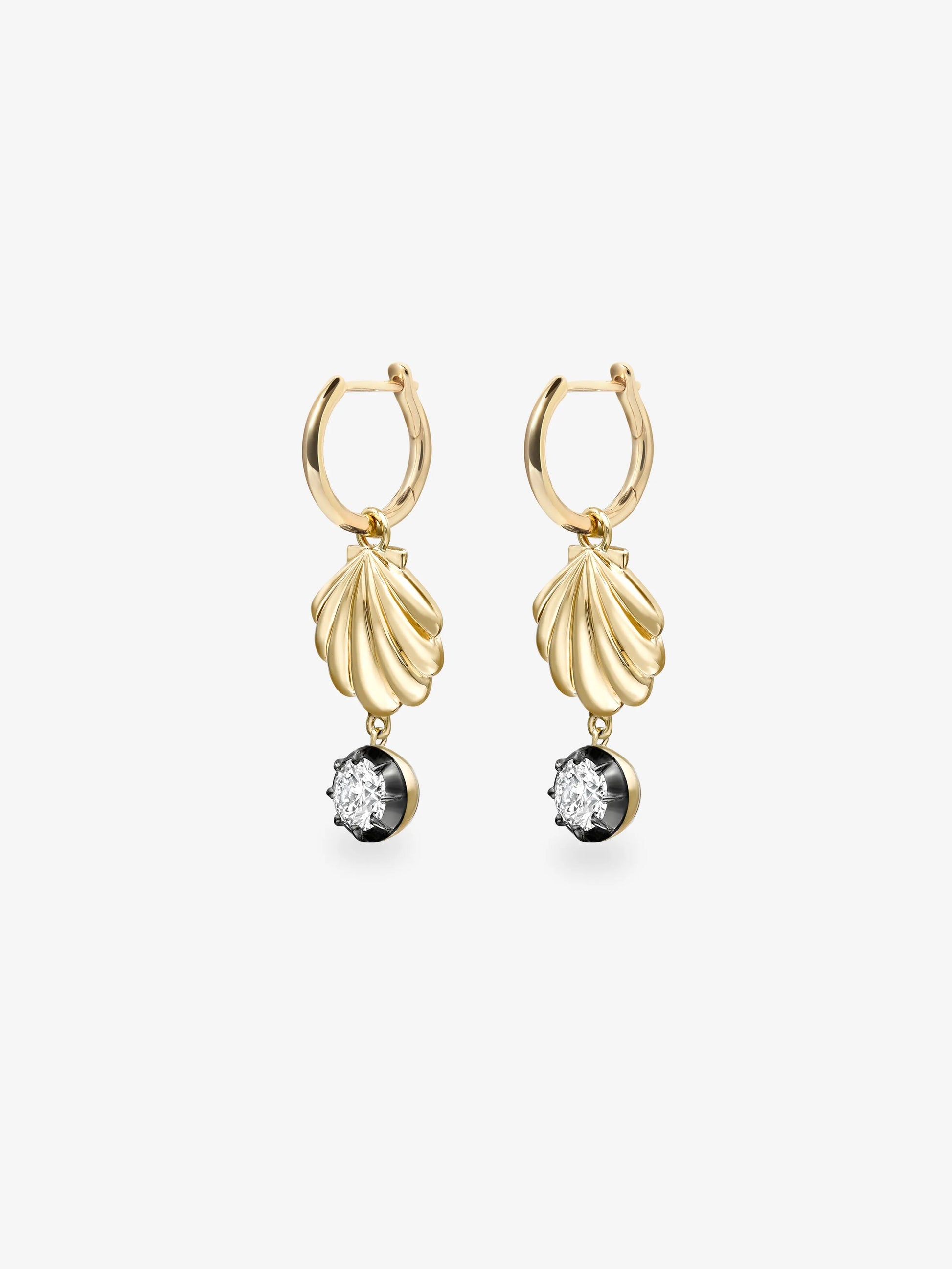 Beaches Shell & 0.40ct Diamond Gypset Hoop Earrings View 2