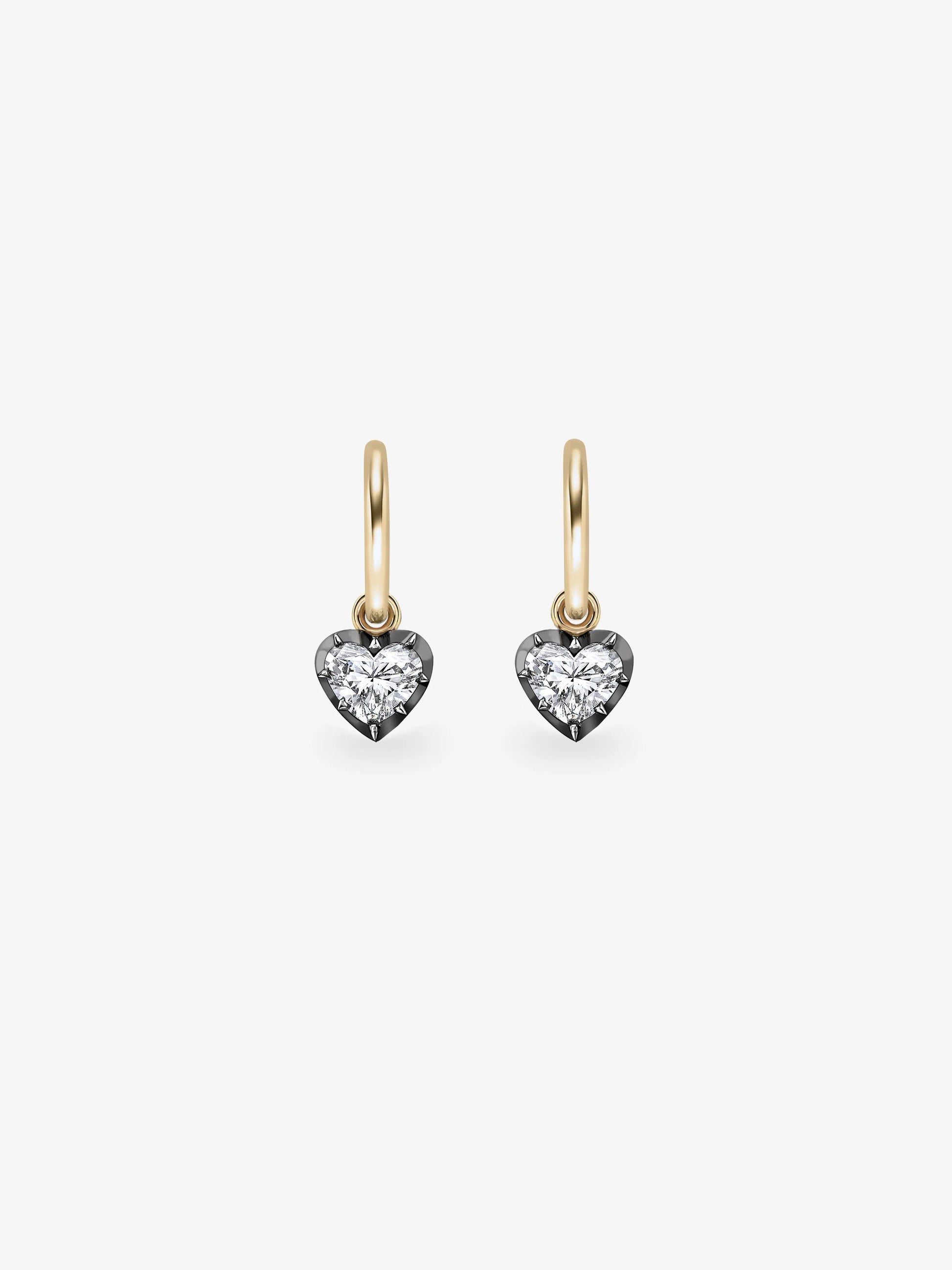 0.50ct Heart-Shaped Diamond & Blackened Gold Gypset Hoop Earrings View 1