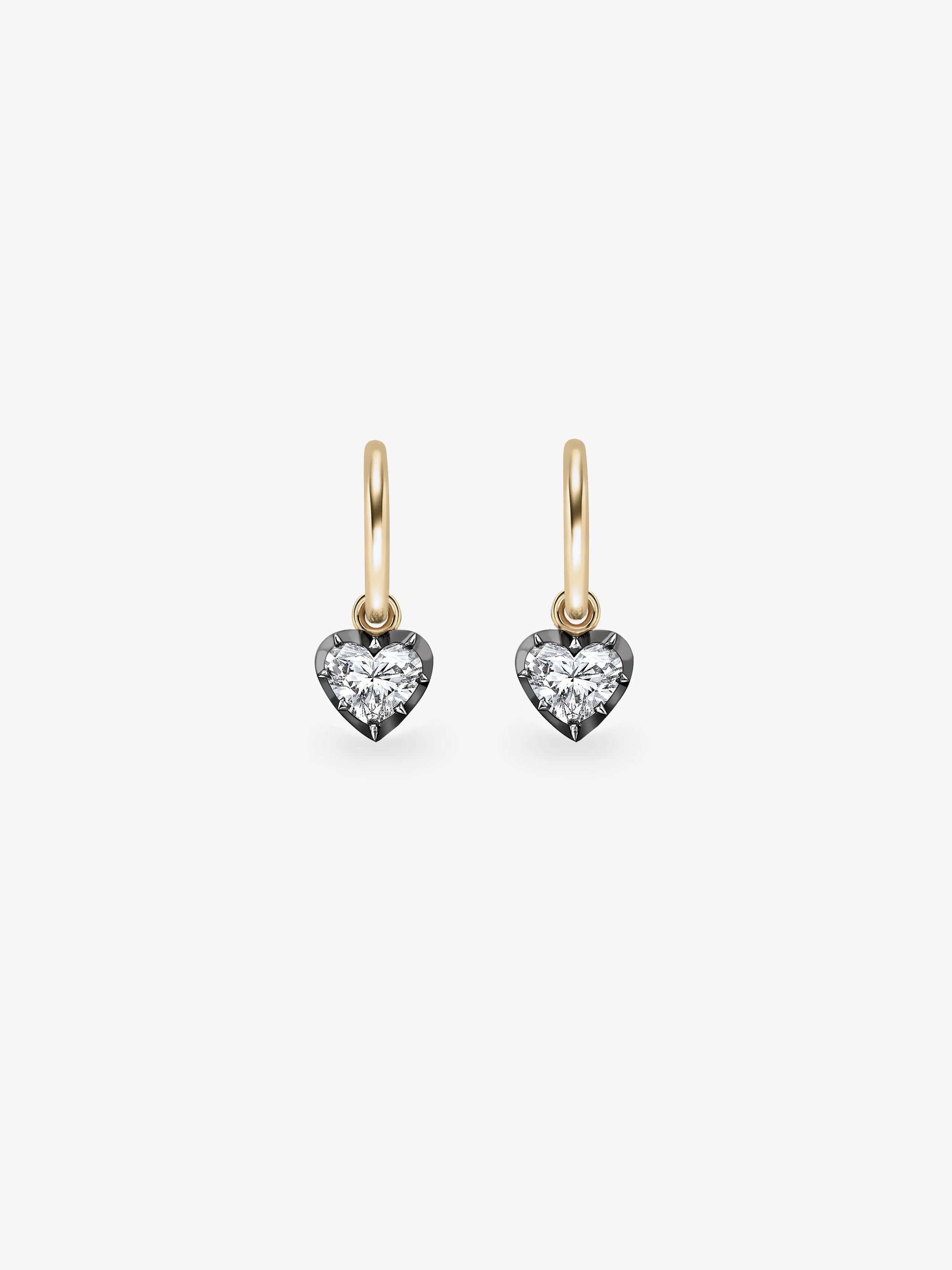 0.50ct Heart-Shaped Diamond & Blackened Gold Gypset Hoop Earrings View 1