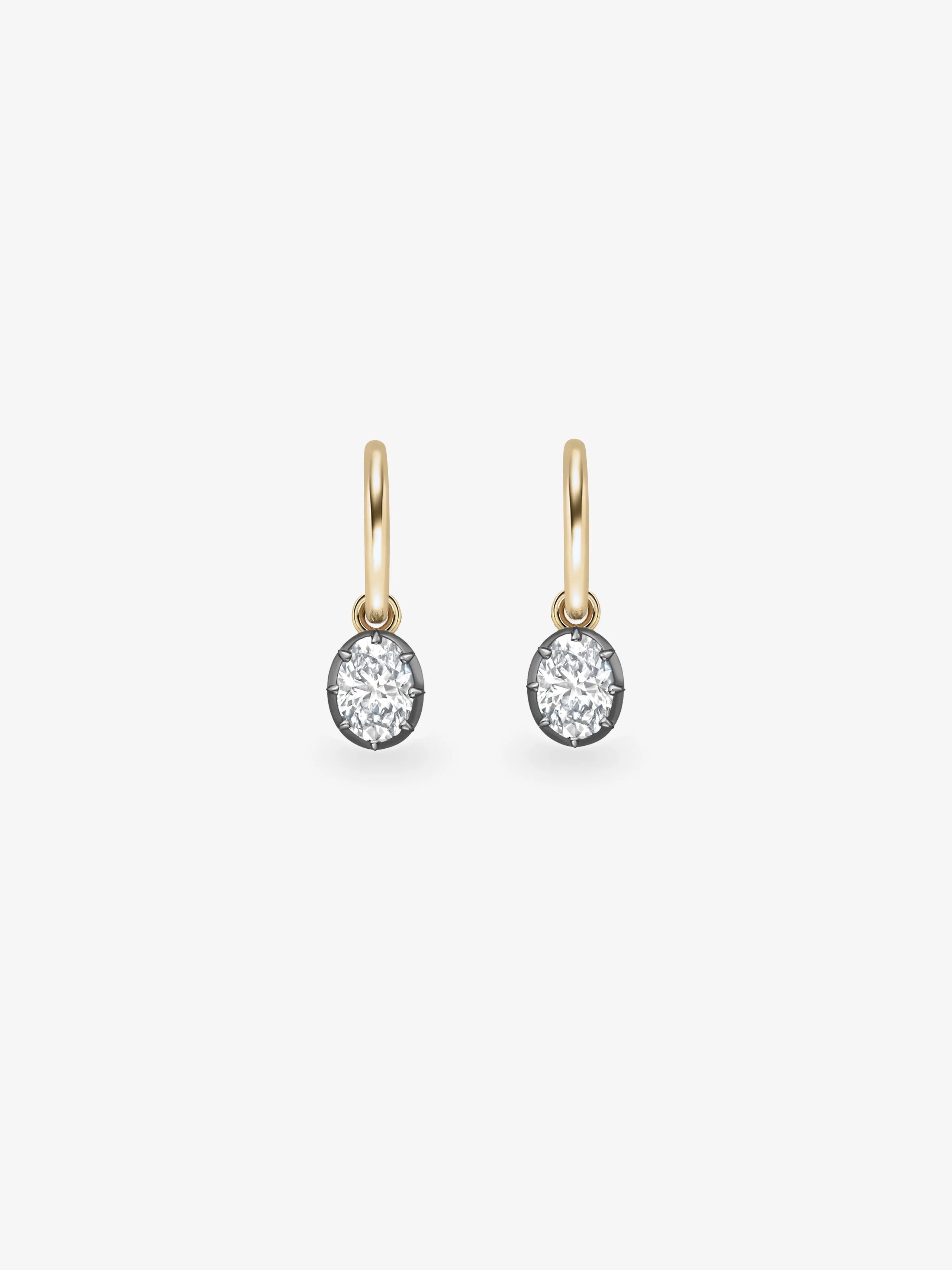 0.50ct Oval Diamond & Blackened Gold Gypset Hoop Earrings View 1
