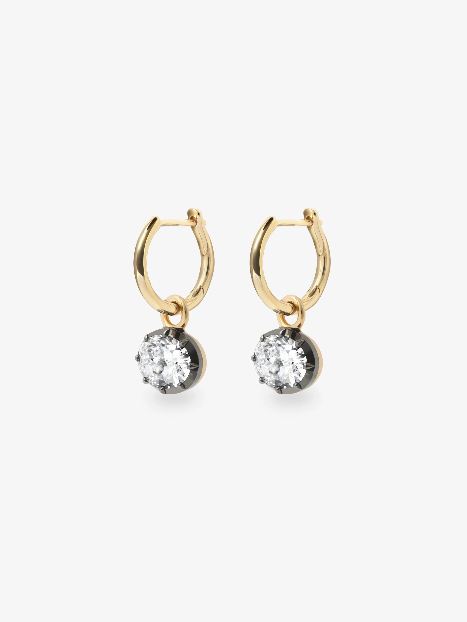 0.70ct East-West Oval Diamond & Blackened Gold Gypset Hoop Earrings View 2