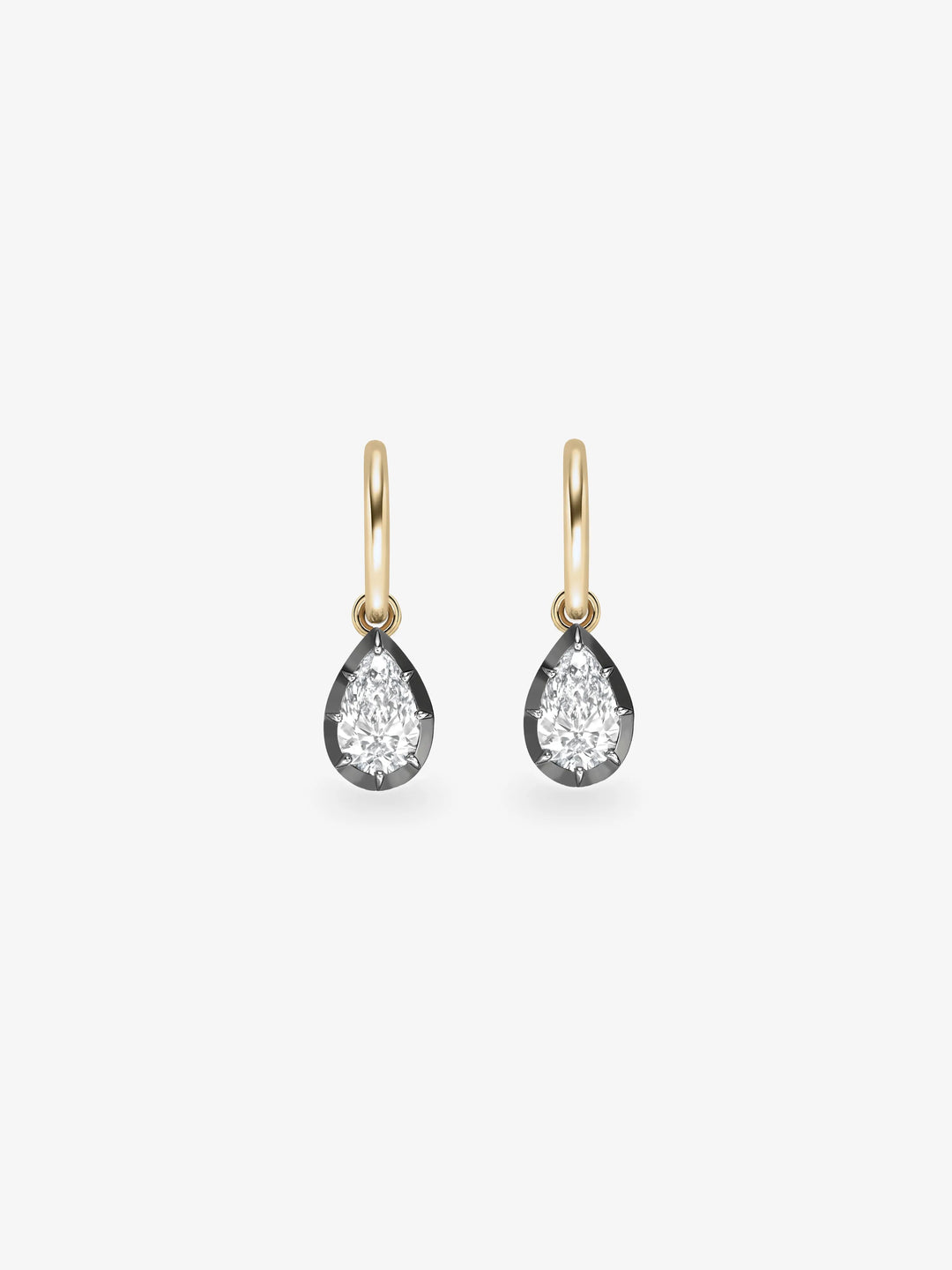 0.70ct Pear-Shaped Diamond & Blackened Gold Gypset Hoop Earrings  View 1