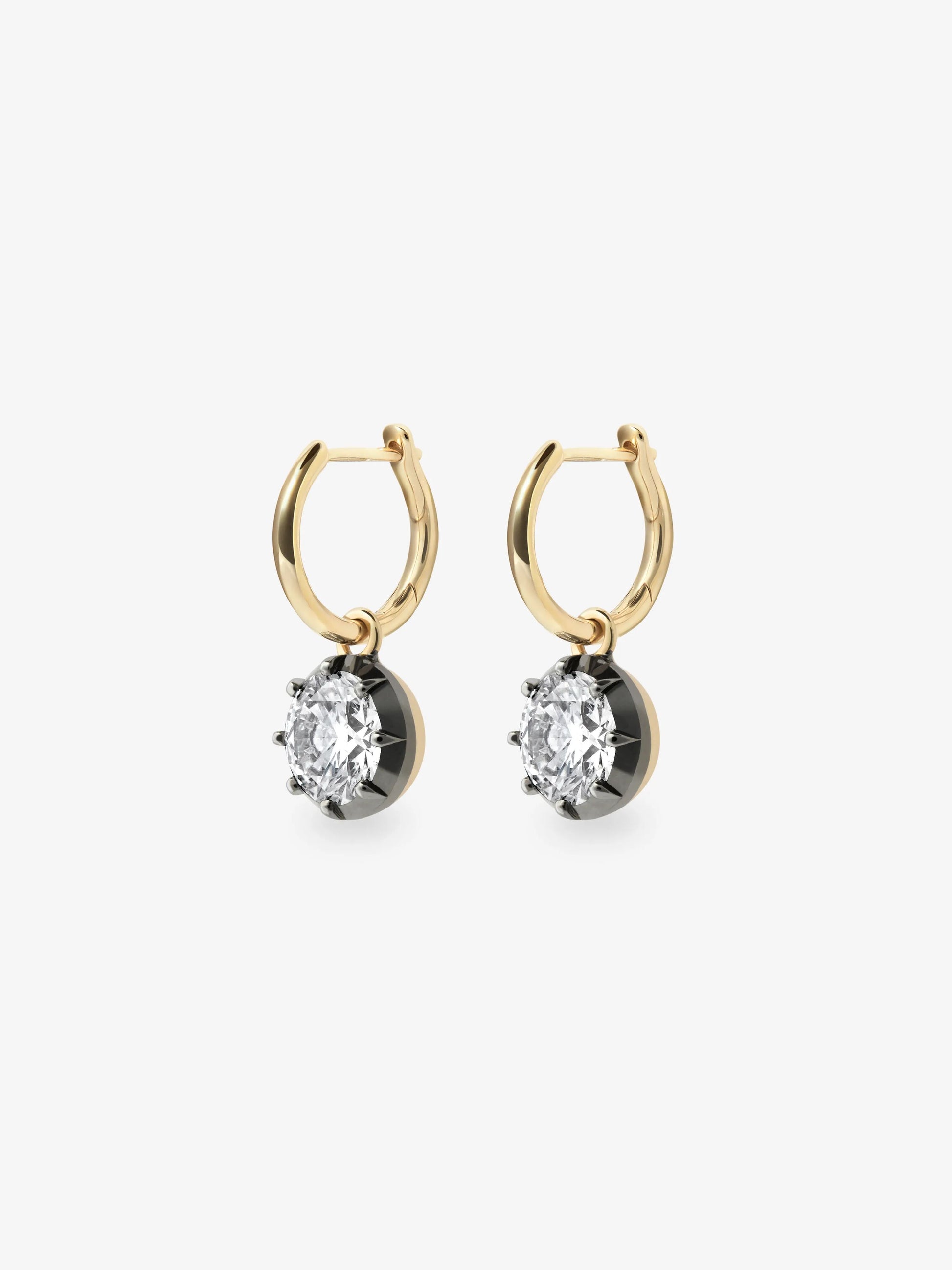 1ct Diamond & Blackened Gold Gypset Hoop Earrings View 2
