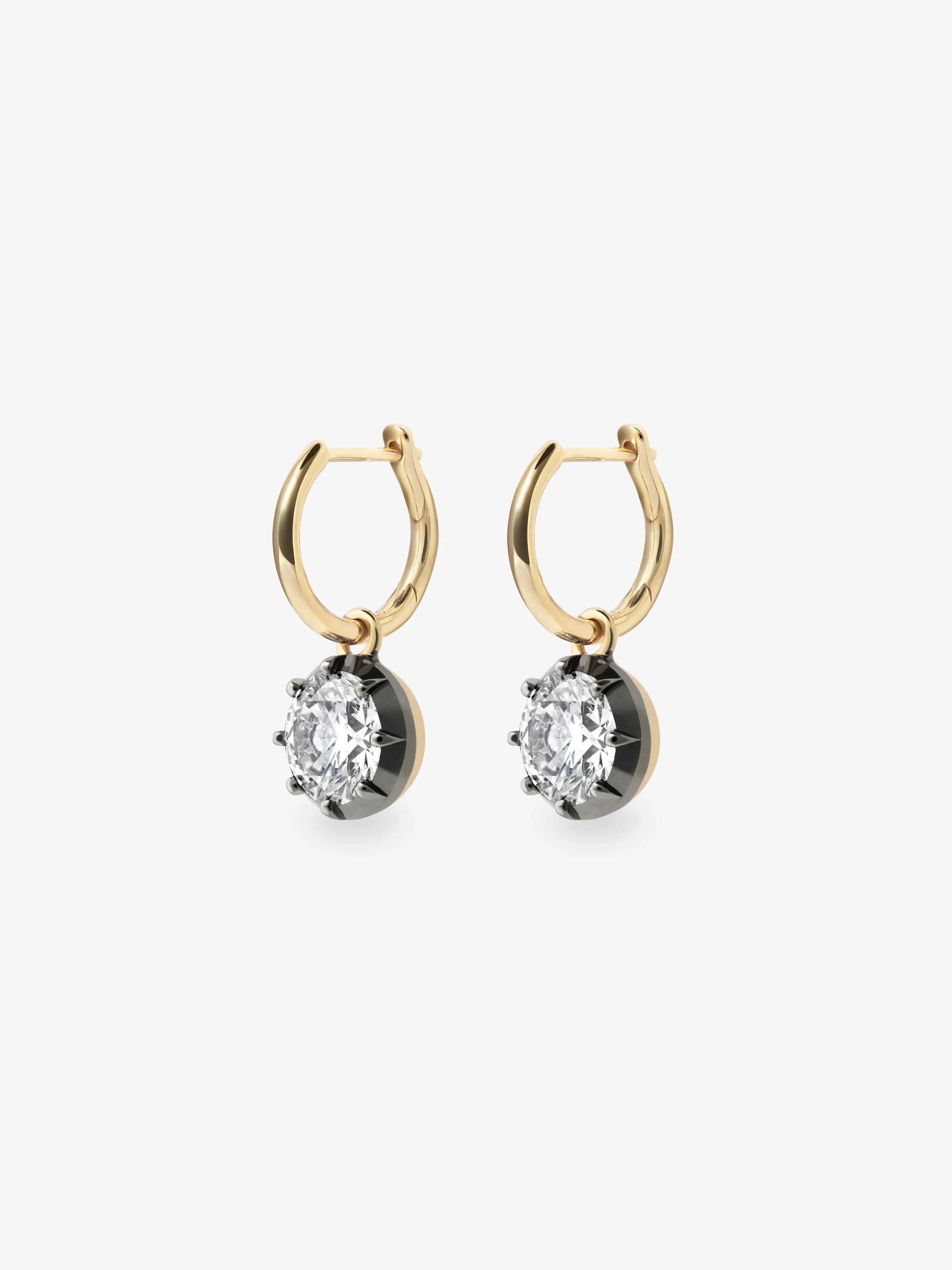 1ct Diamond & Blackened Gold Gypset Hoop Earrings View 2