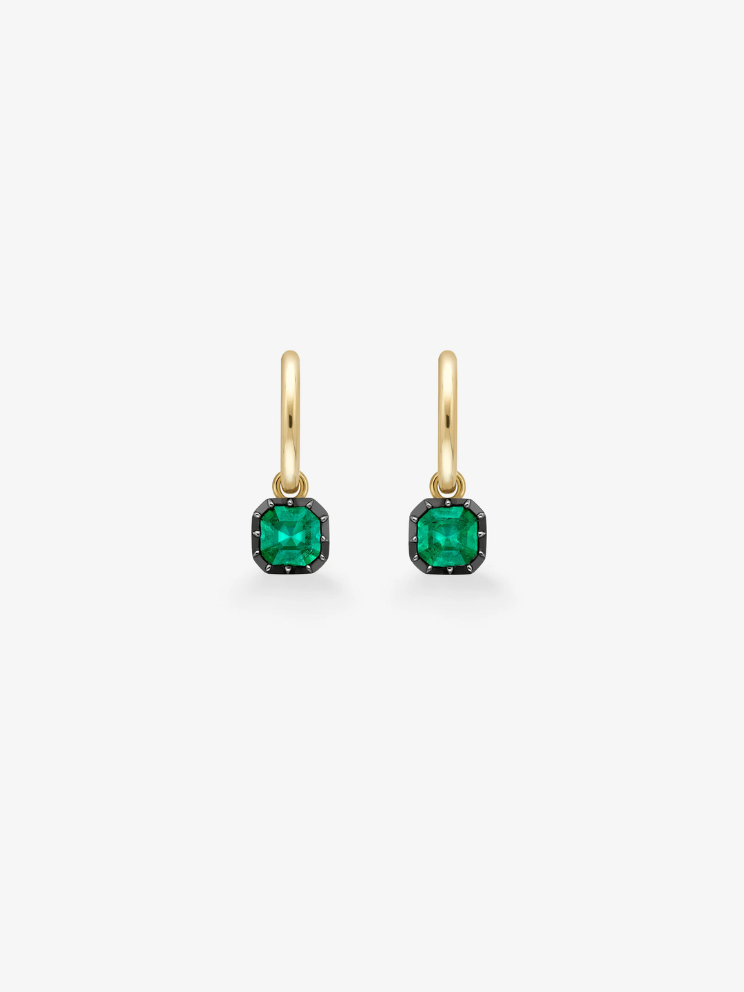 0.50ct Asscher Cut Emerald & Blackened Gold Gypset Hoop Earrings  View 1