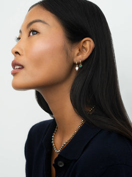 0.50ct Heart-Shaped Emerald & Blackened Gold Single Gypset Hoop Earring