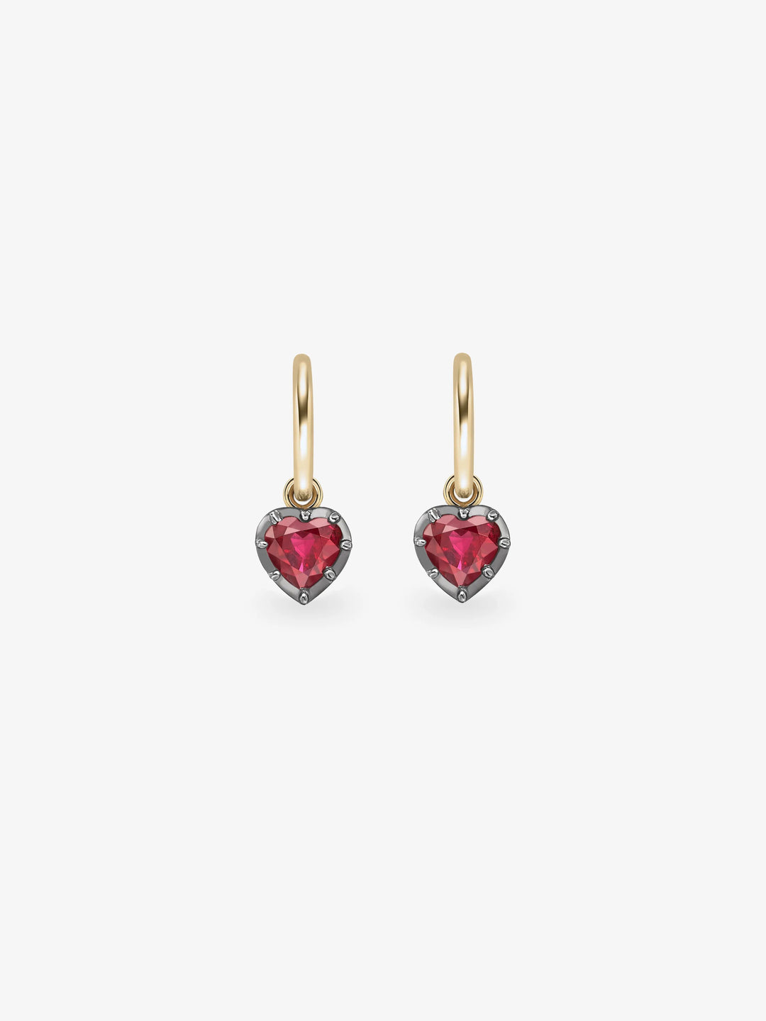 0.50ct Heart-Shaped Ruby & Blackened Gold Gypset Hoop Earrings  View 1