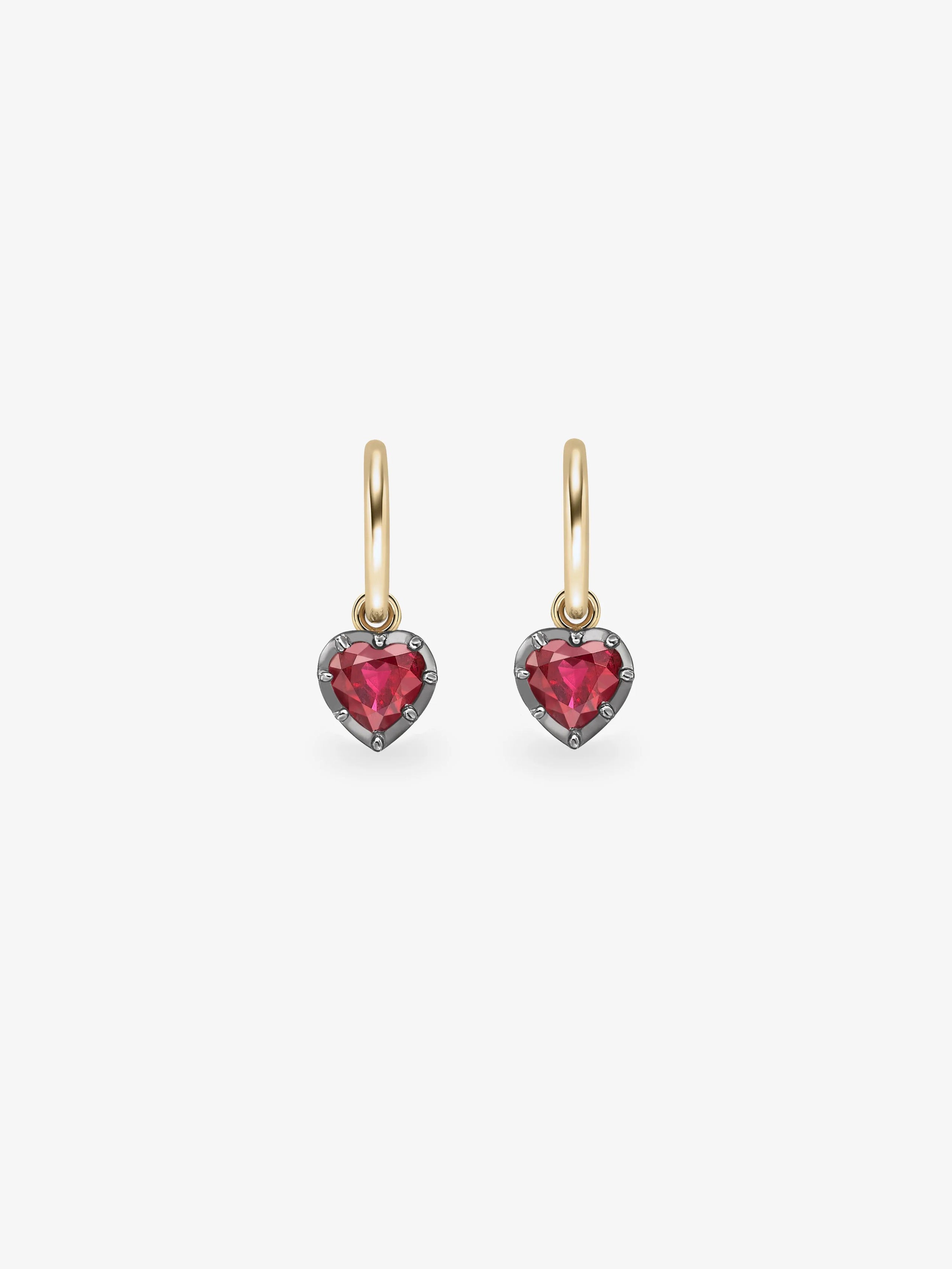 0.50ct Heart-Shaped Ruby & Blackened Gold Gypset Hoop Earrings View 1