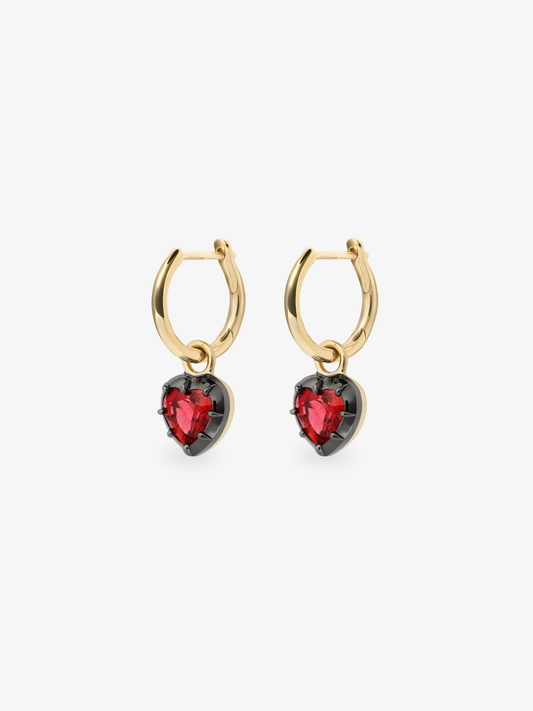 0.90ct Heart-Shaped Ruby Gypset Hoop Earrings View 2
