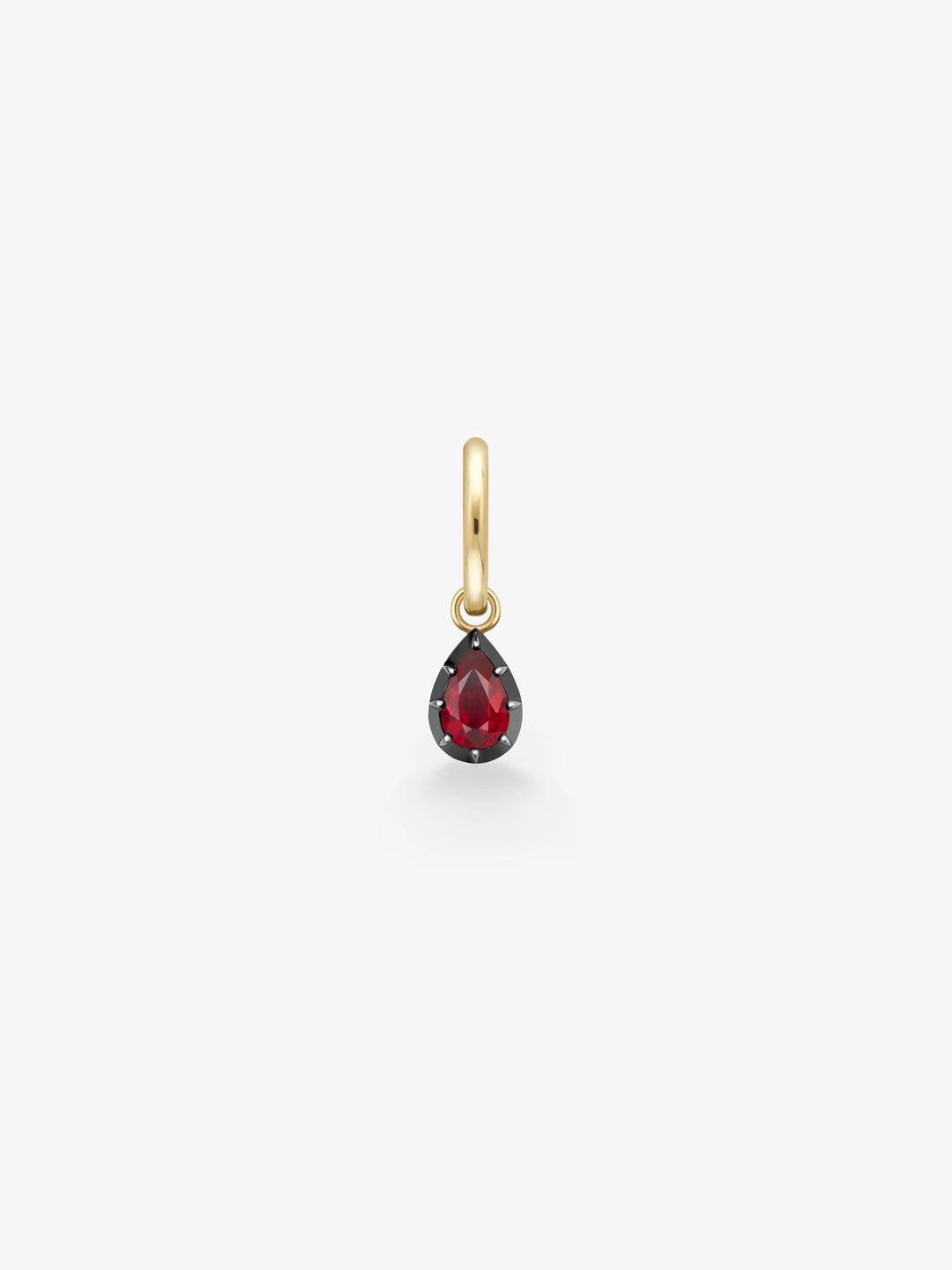 0.50ct Single Pear-Shaped Ruby & Blackened Gold Gypset Hoop Earring  View 1