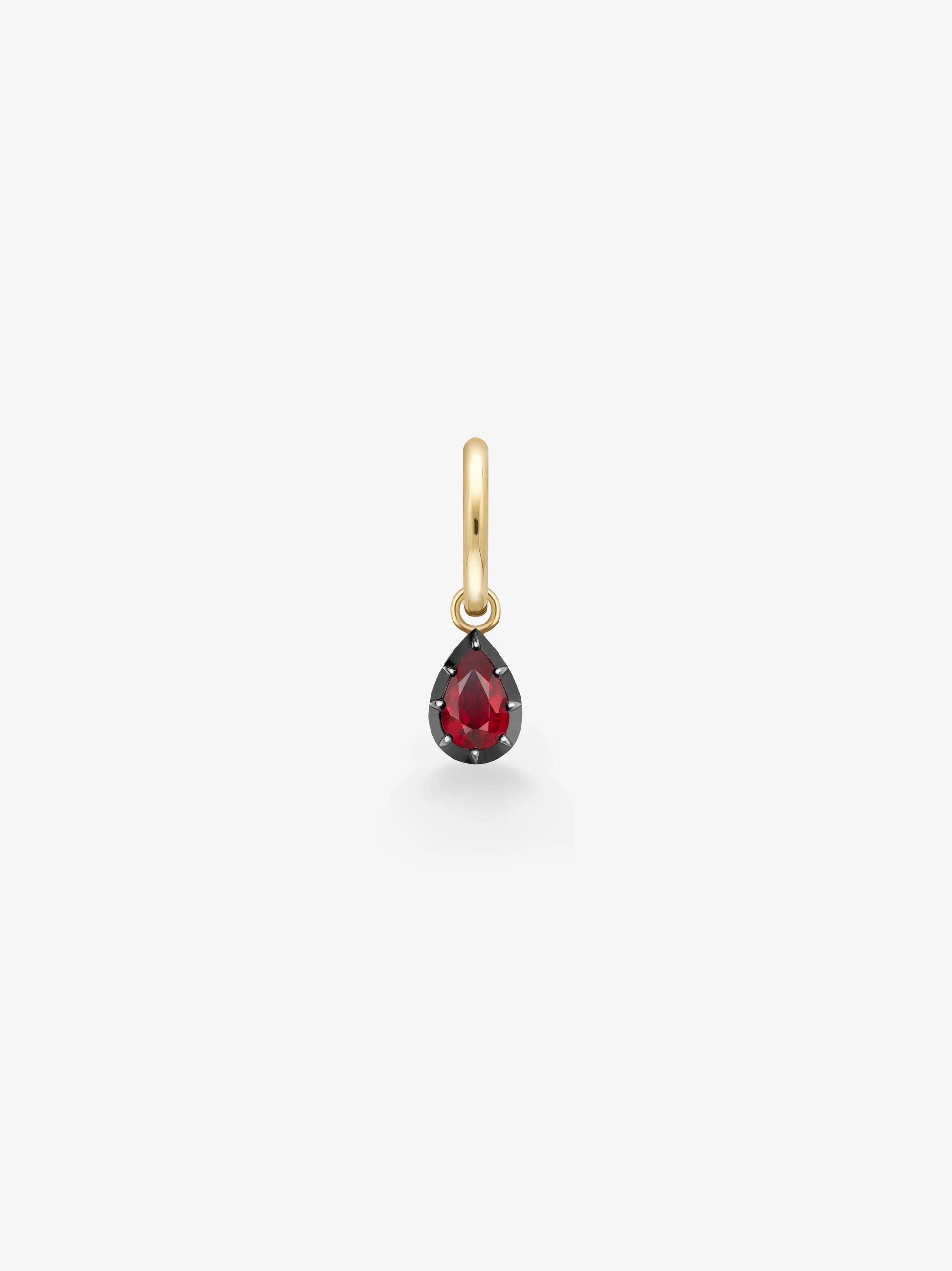 0.50ct Single Pear-Shaped Ruby & Blackened Gold Gypset Hoop Earring View 1