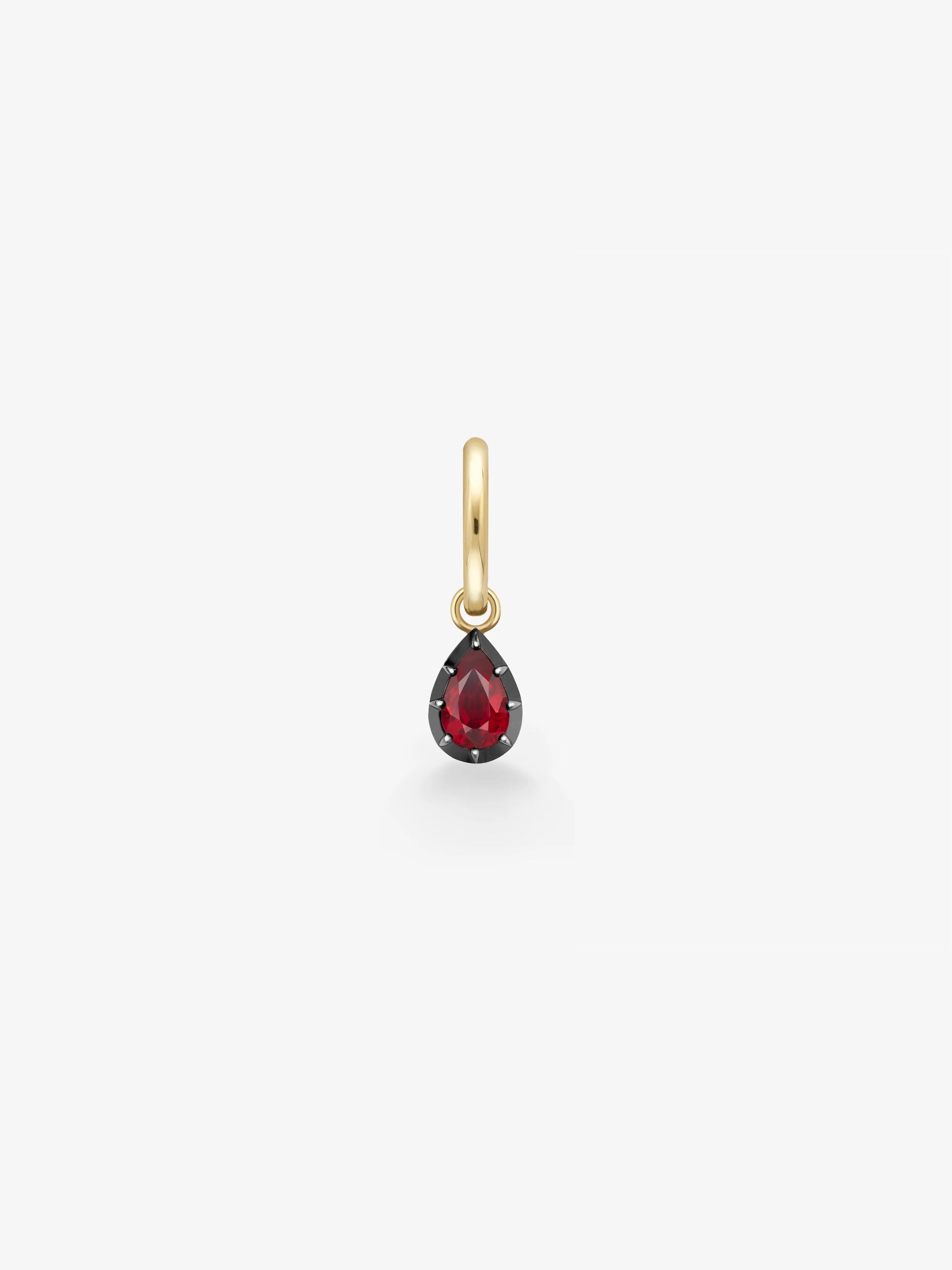 0.50ct Single Pear-Shaped Ruby & Blackened Gold Gypset Hoop Earring View 1