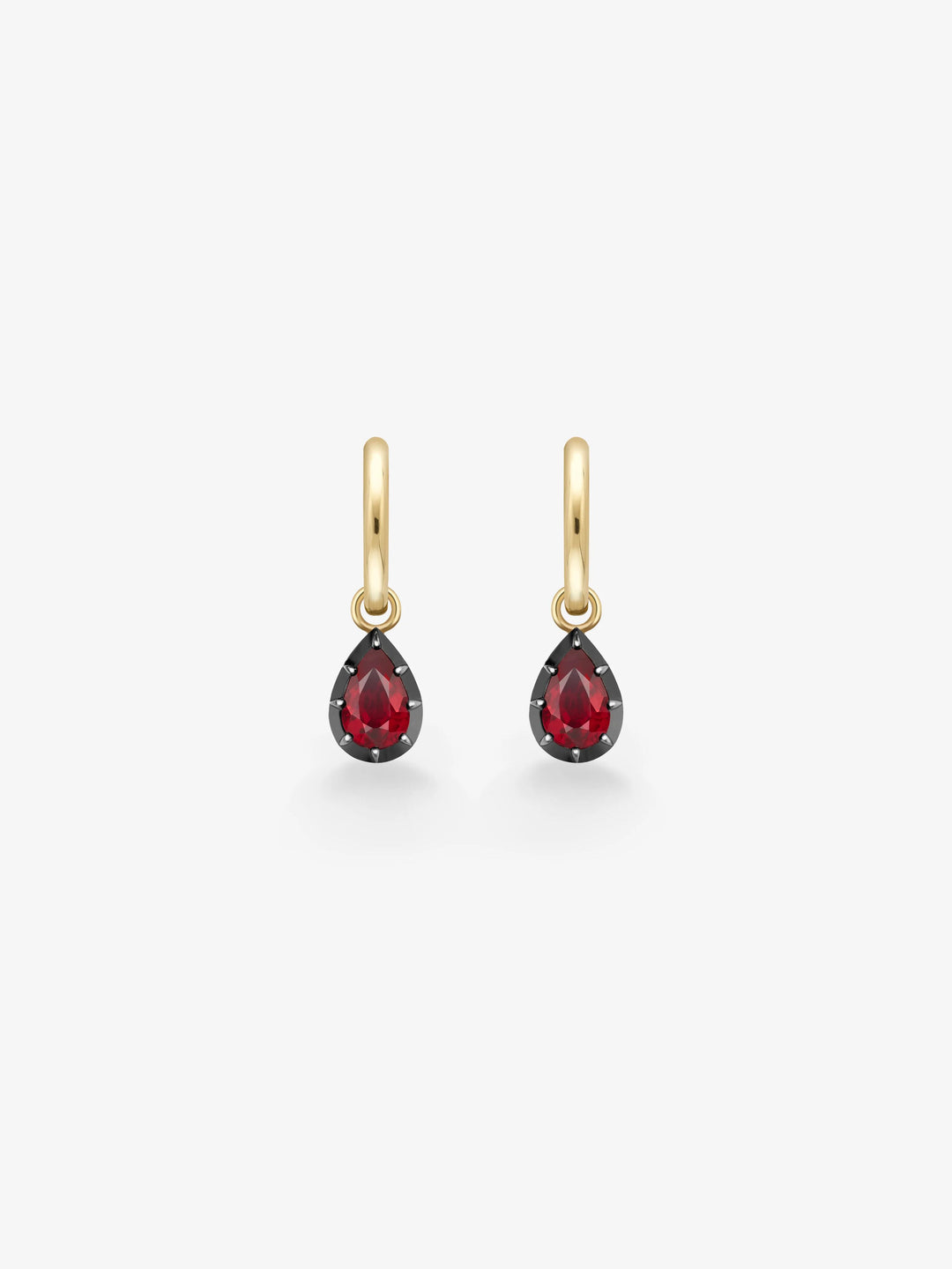 0.50ct Pear-Shaped Ruby & Blackened Gold Gypset Hoop Earrings  View 1