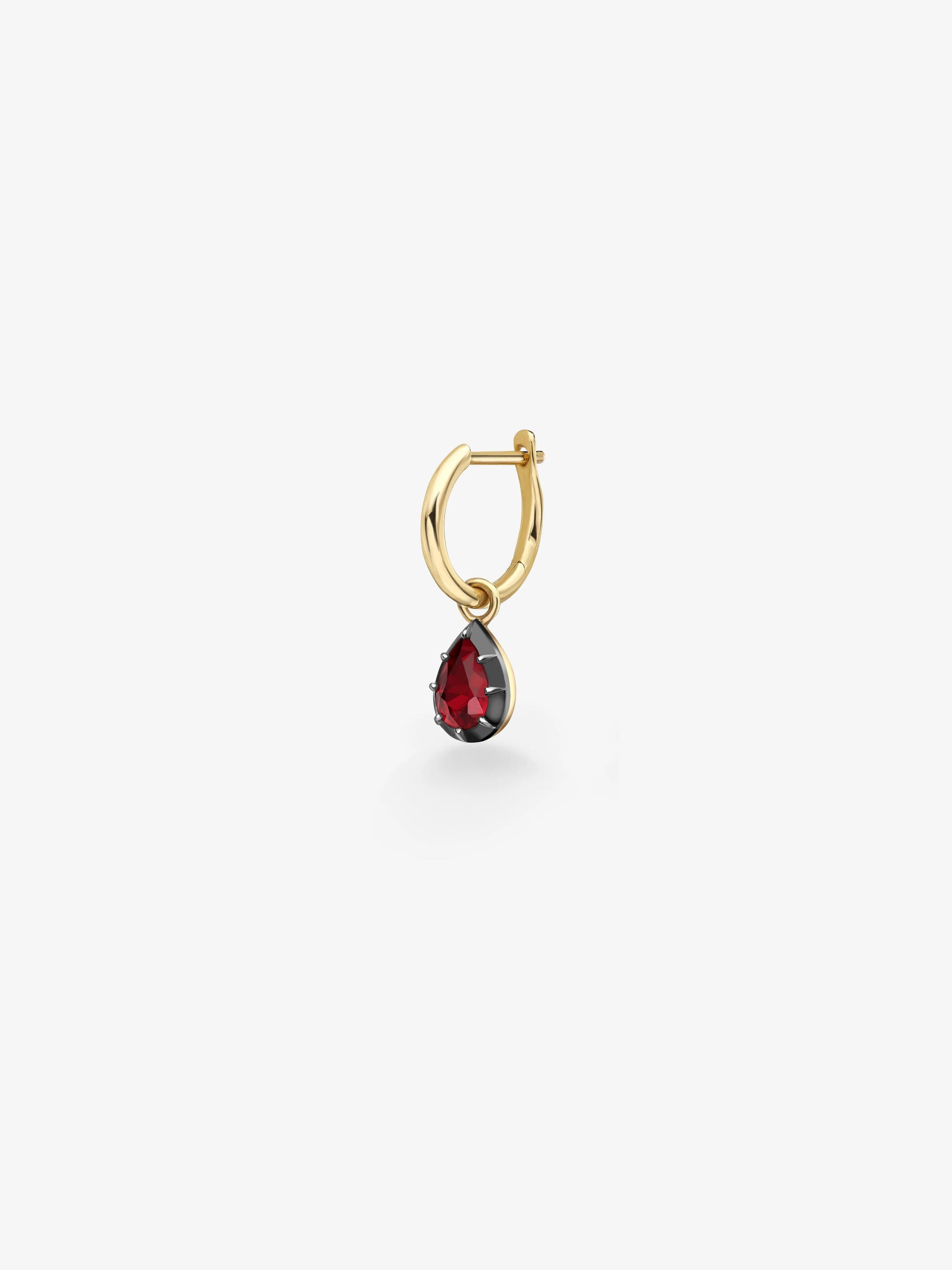 0.50ct Single Pear-Shaped Ruby & Blackened Gold Gypset Hoop Earring View 2