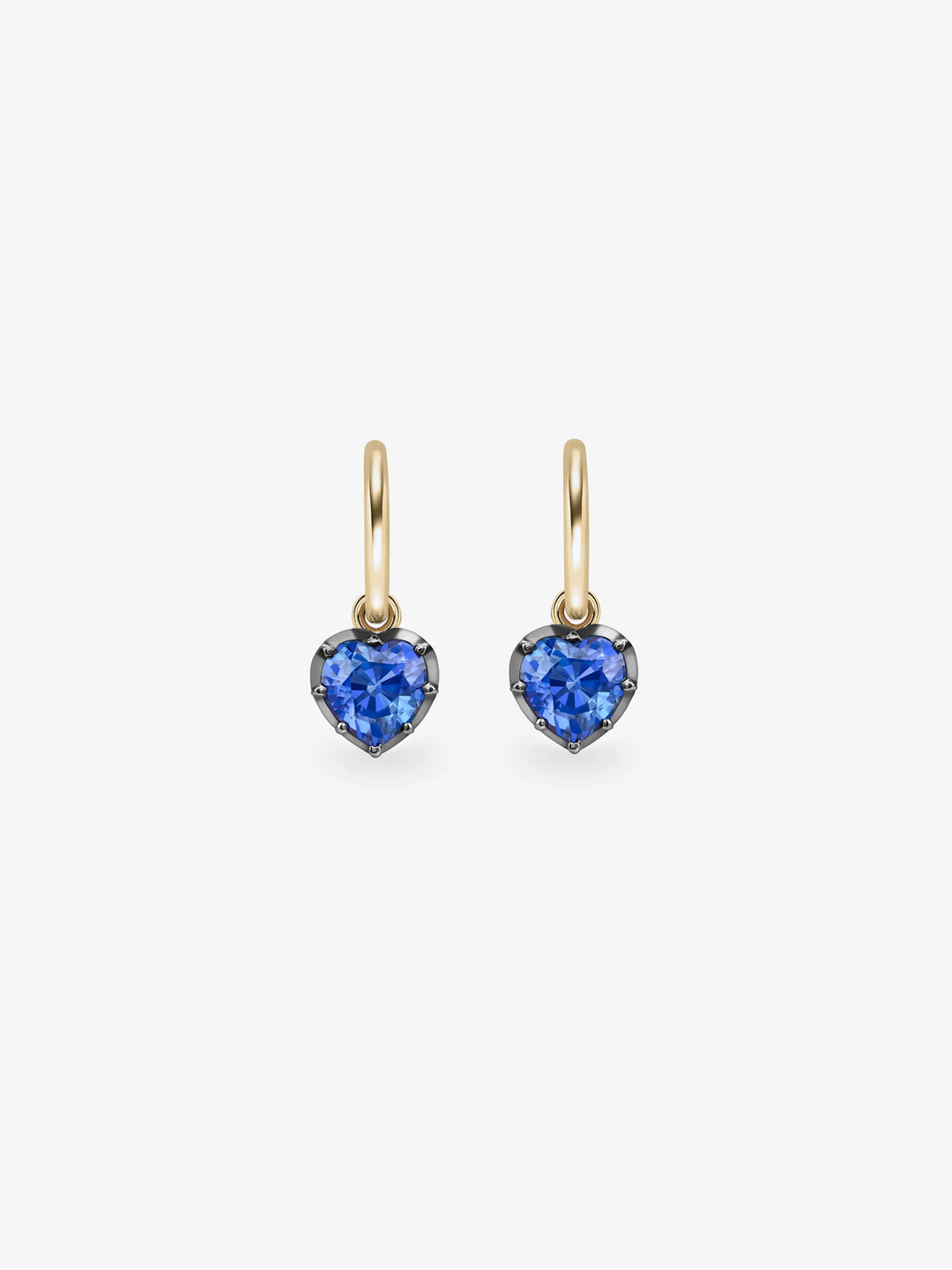 0.50ct Heart-Shaped Sapphire & Blackened Gold Gypset Hoop Earrings  View 1