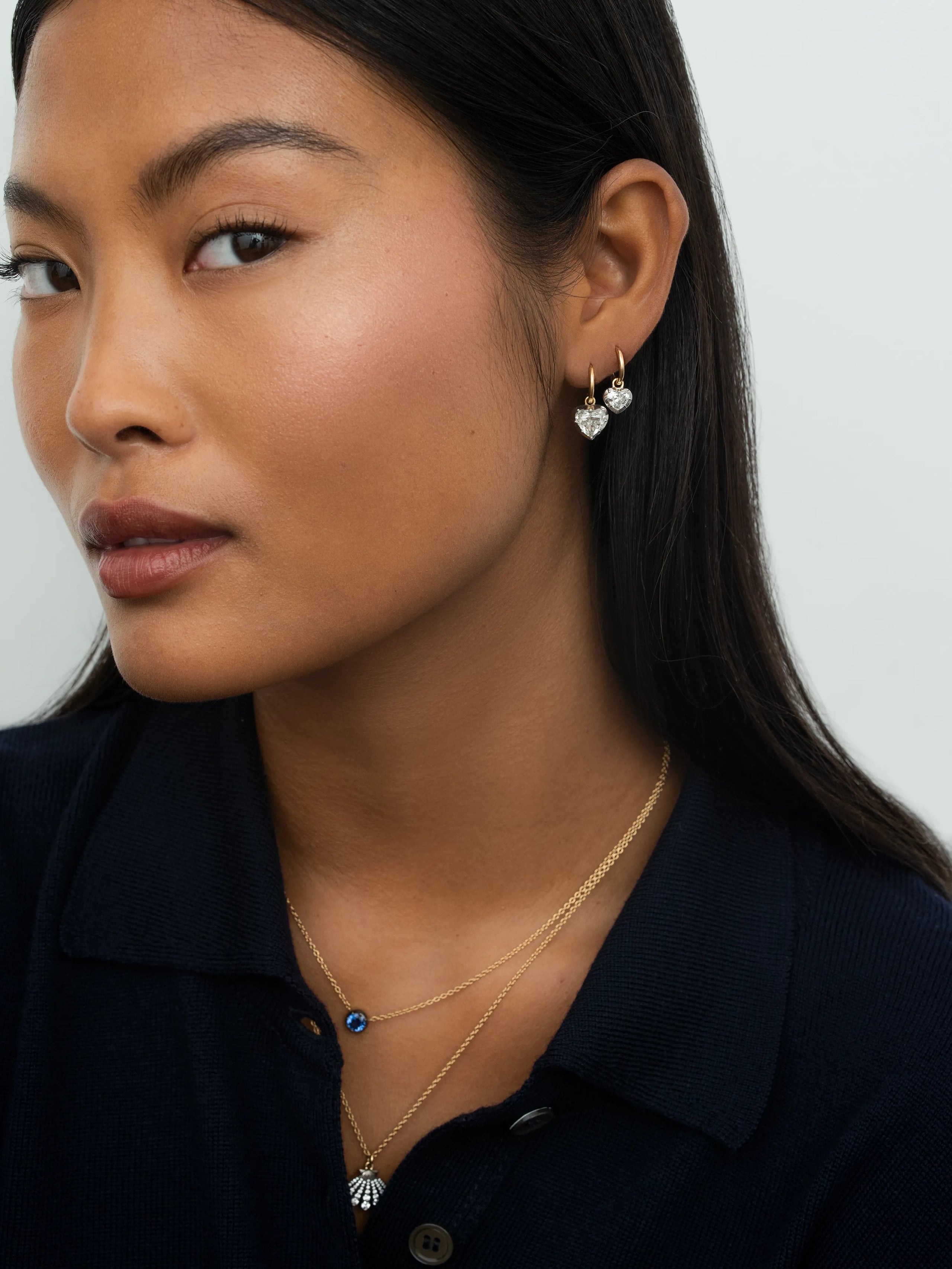 1ct Heart-Shaped Diamond & White Gold Gypset Hoop Earrings View 3