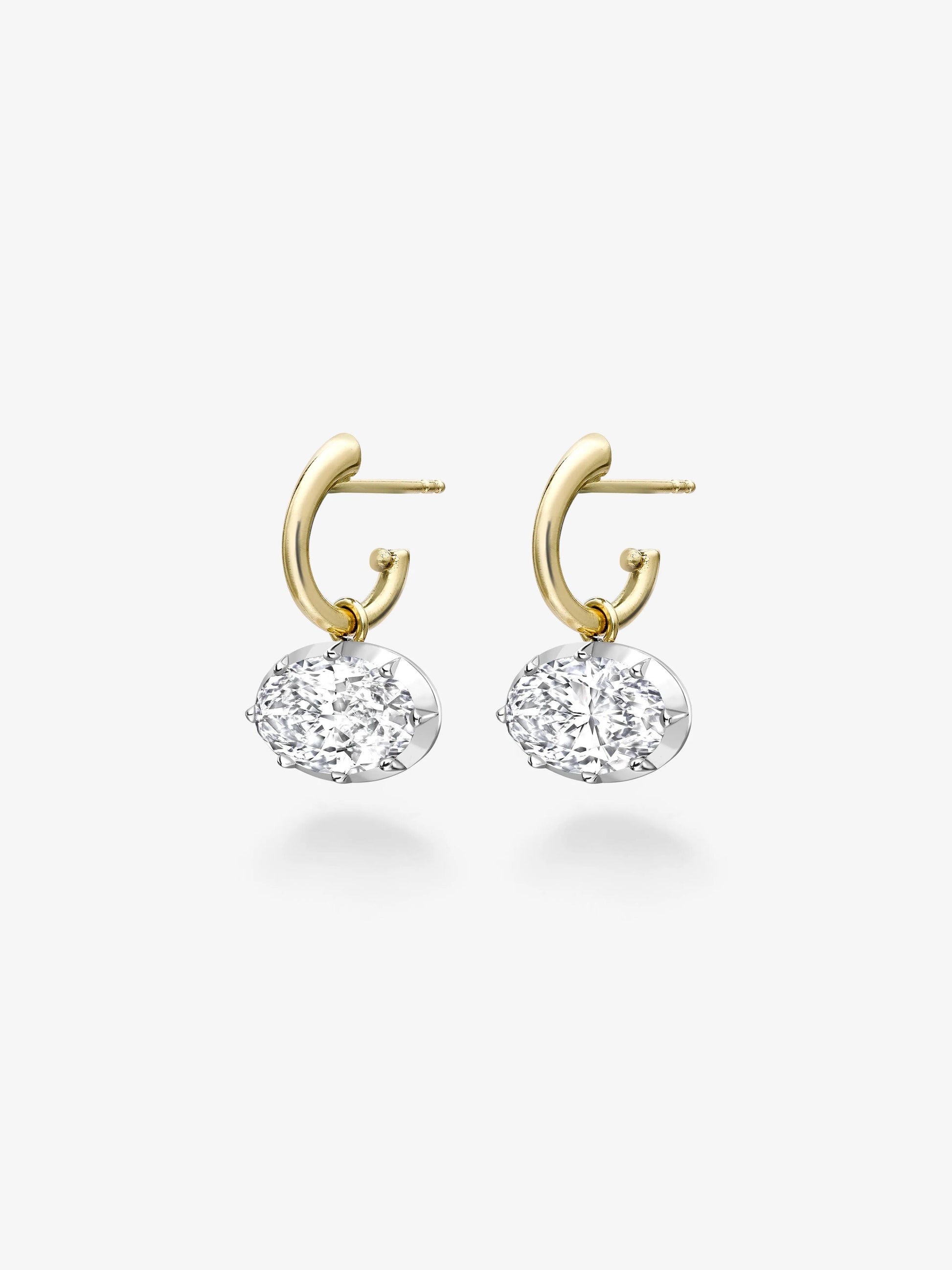 3ct Oval Diamond & White Gold Gypset Hoop Earrings View 2